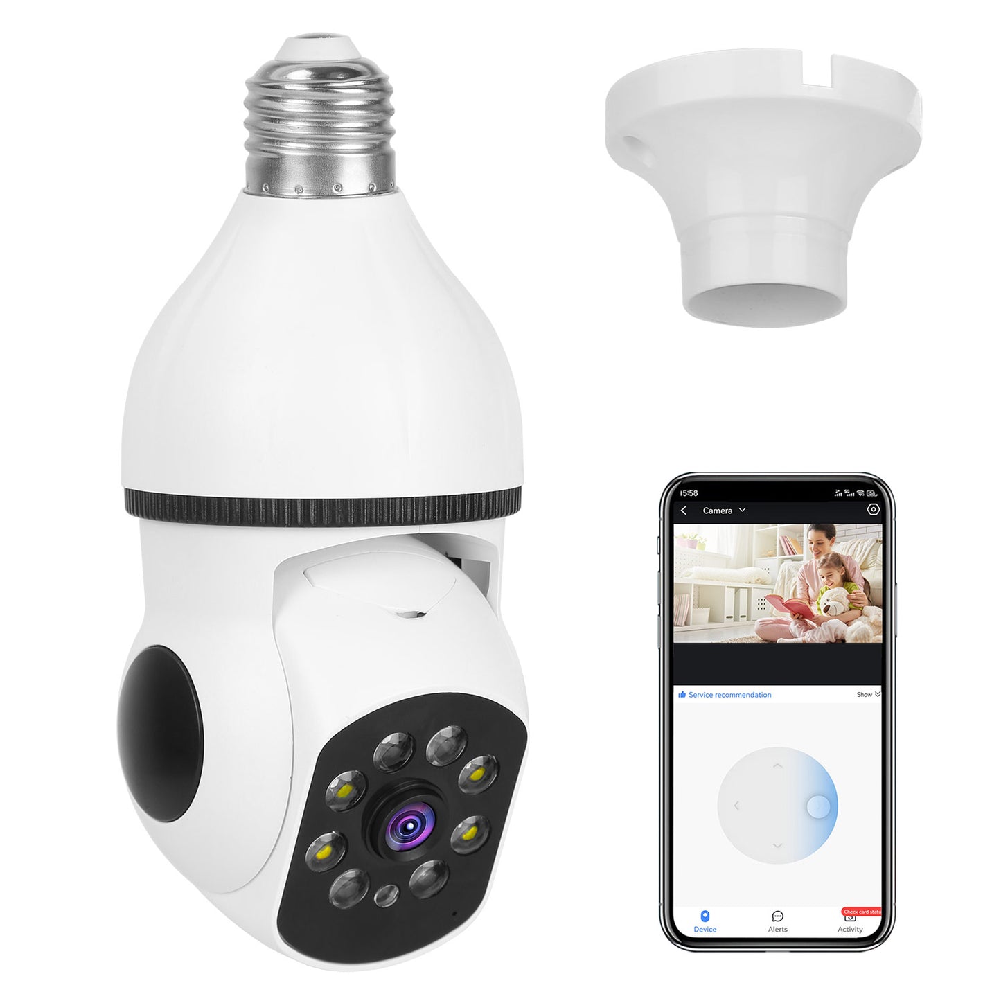 E27 WiFi Bulb Security Camera 1080P with Pan Tilt & Night Vision