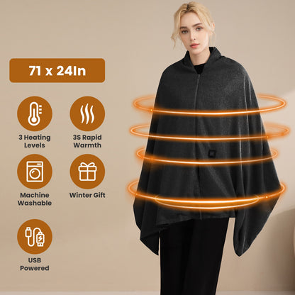 USB Heated Shawl with 3 Heat Levels and Zipper
