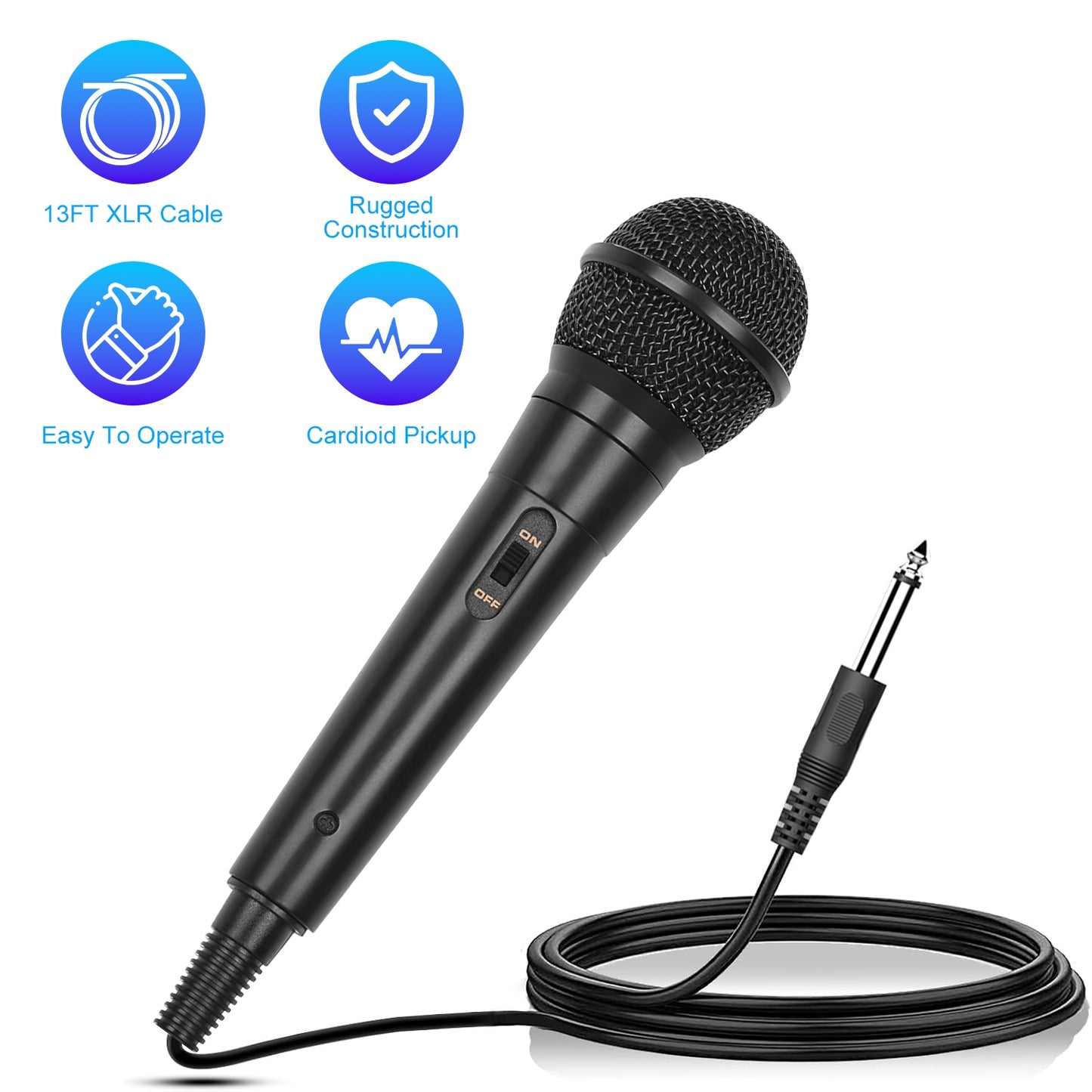 Handheld Dynamic Microphone with 13ft Cable & On/Off Switch