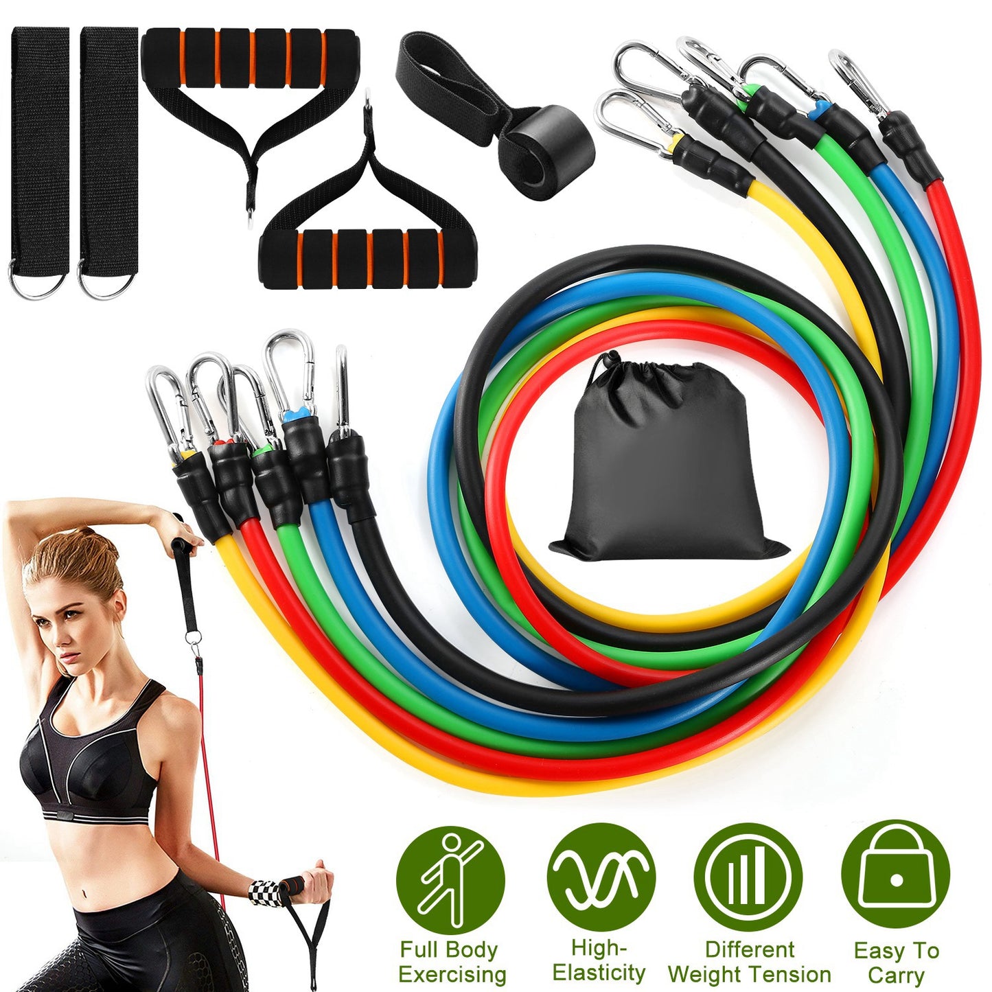 Resistance Bands Set 11-Piece with Door Anchor and Handles