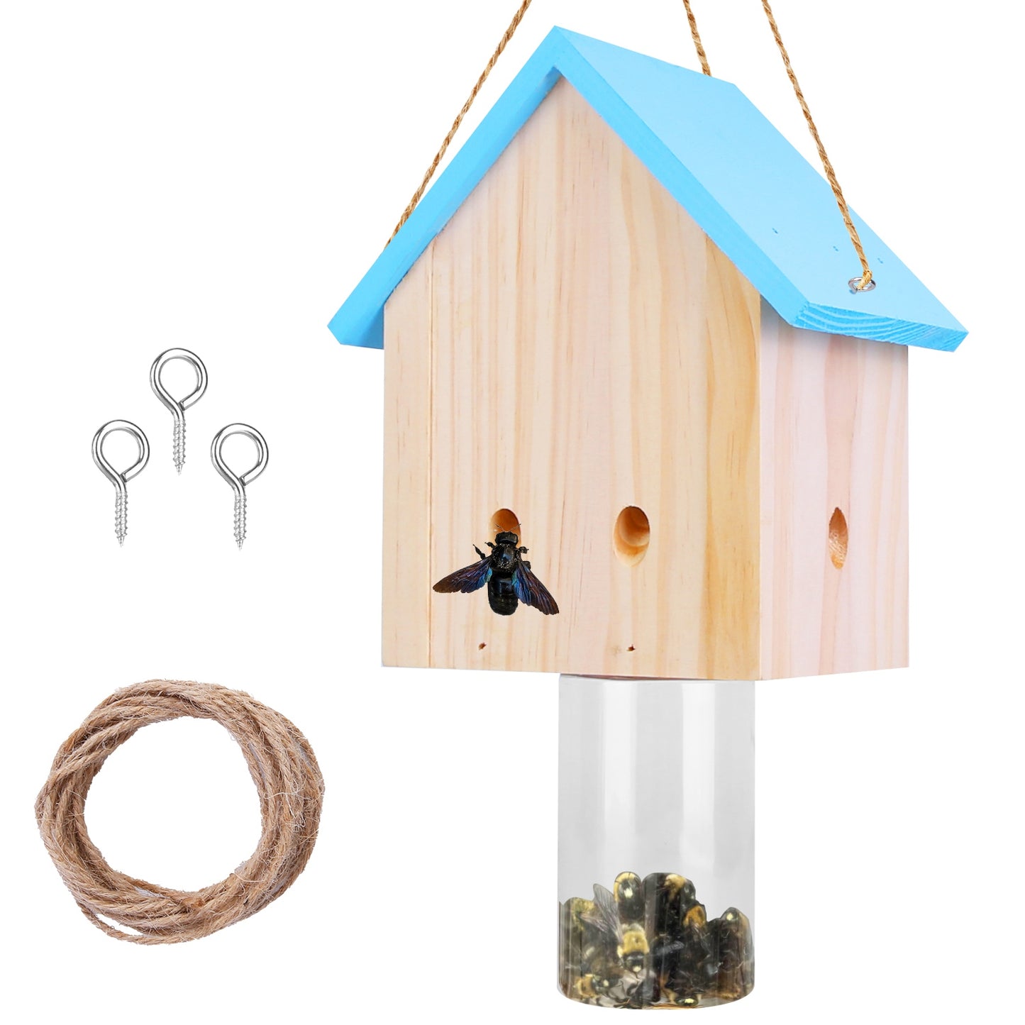 Carpenter Bee Trap - Natural Pine Wood Outdoor Hanging