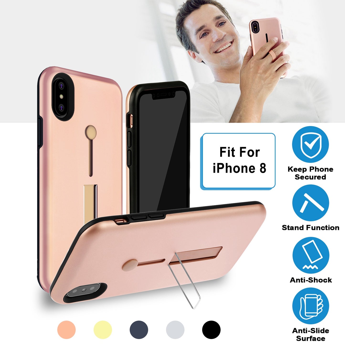 iPhone 8 Case with Finger Strap and Kickstand