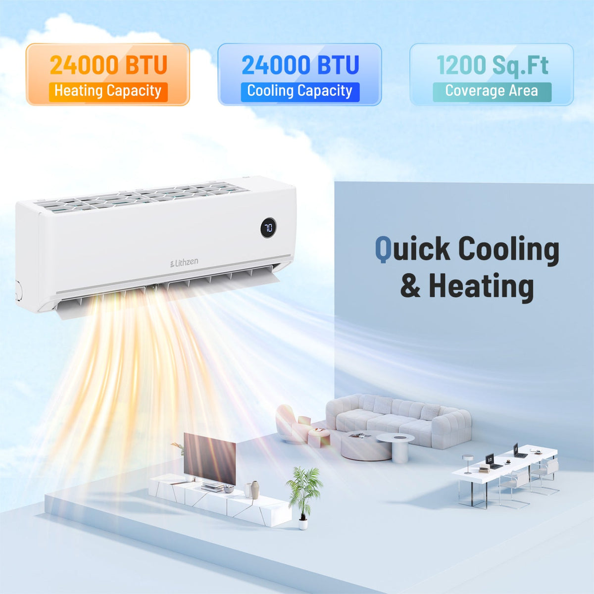 24000 BTU 18.1 SEER2 208/230V Mini Split Air Conditioner Works with Alexa