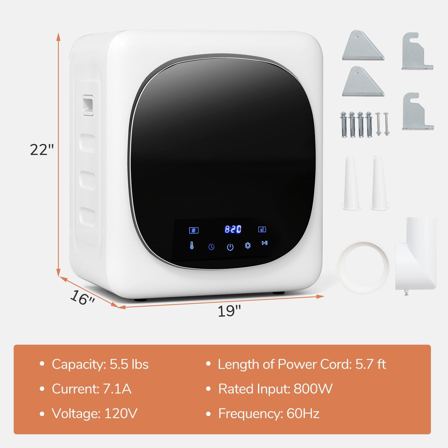 Portable Clothes Dryer Compact Drying Machine 800W Electric Laundry Dryer