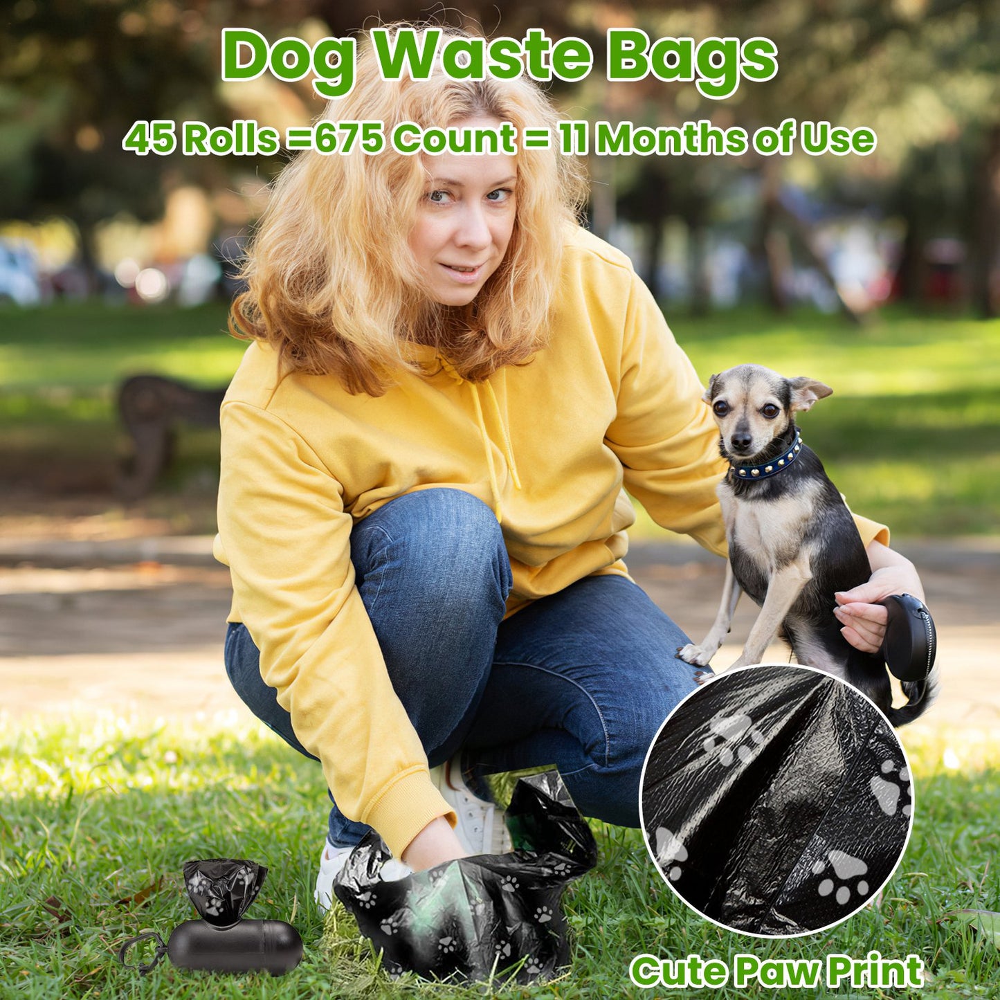 Dog Waste Bags 675 Count with Dispenser and Leash Clip