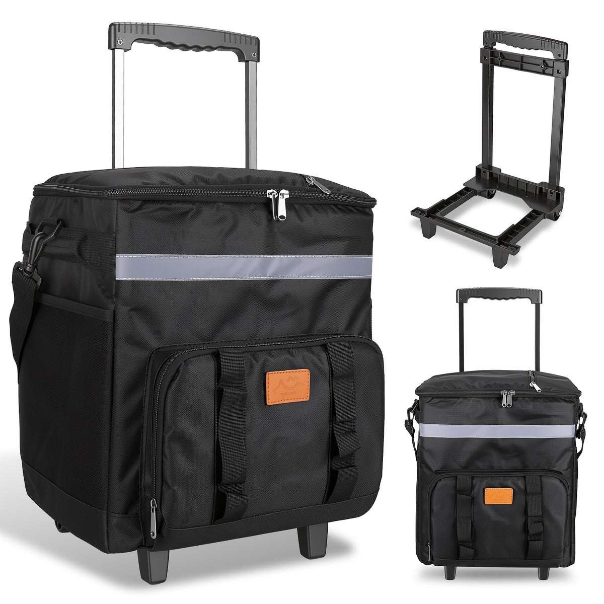 Portable Rolling Cooler Bag with Wheels and Side Handles Shoulder Strap 35L 50 Can Collapsible Insulated Leakproof Coole