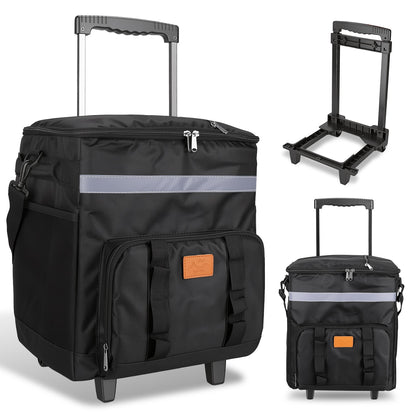 Portable Rolling Cooler Bag with Wheels and Side Handles Shoulder Strap 35L 50 Can Collapsible Insulated Leakproof Coole