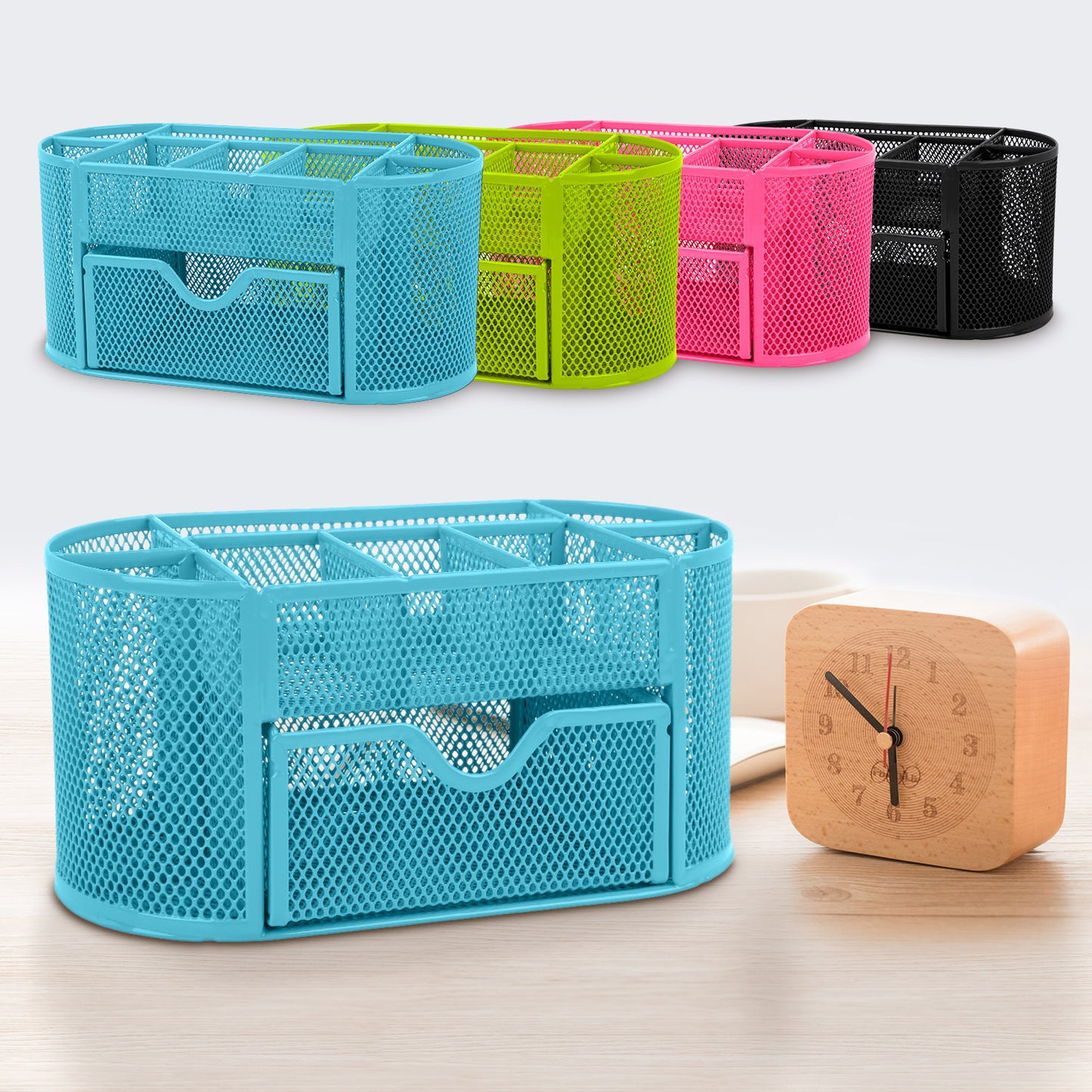 Metal Mesh Desk Organizer with 9 Compartments & Drawer