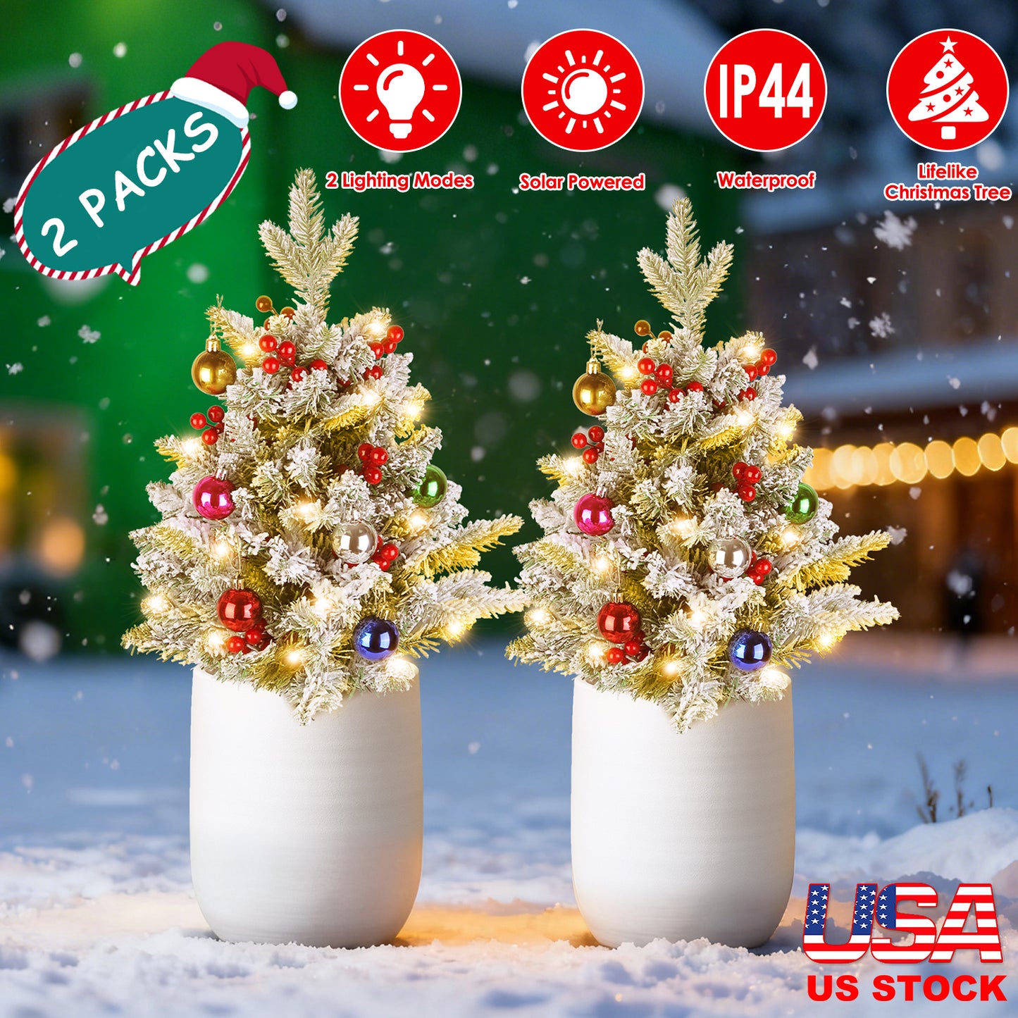 Battery Powered LED Christmas Tree Urn Filler - 2 Pack