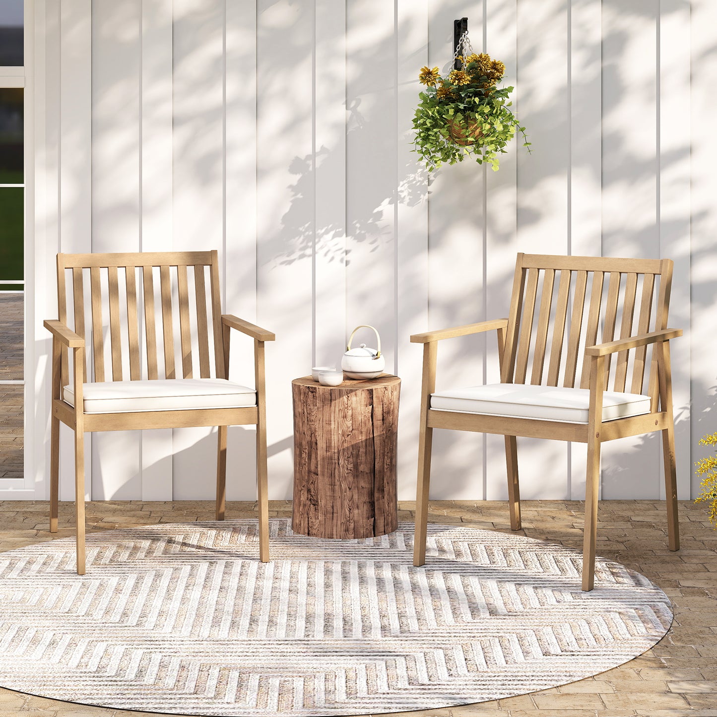 Acacia Wood Patio Dining Chairs with Removable Cushions (Set of 2)