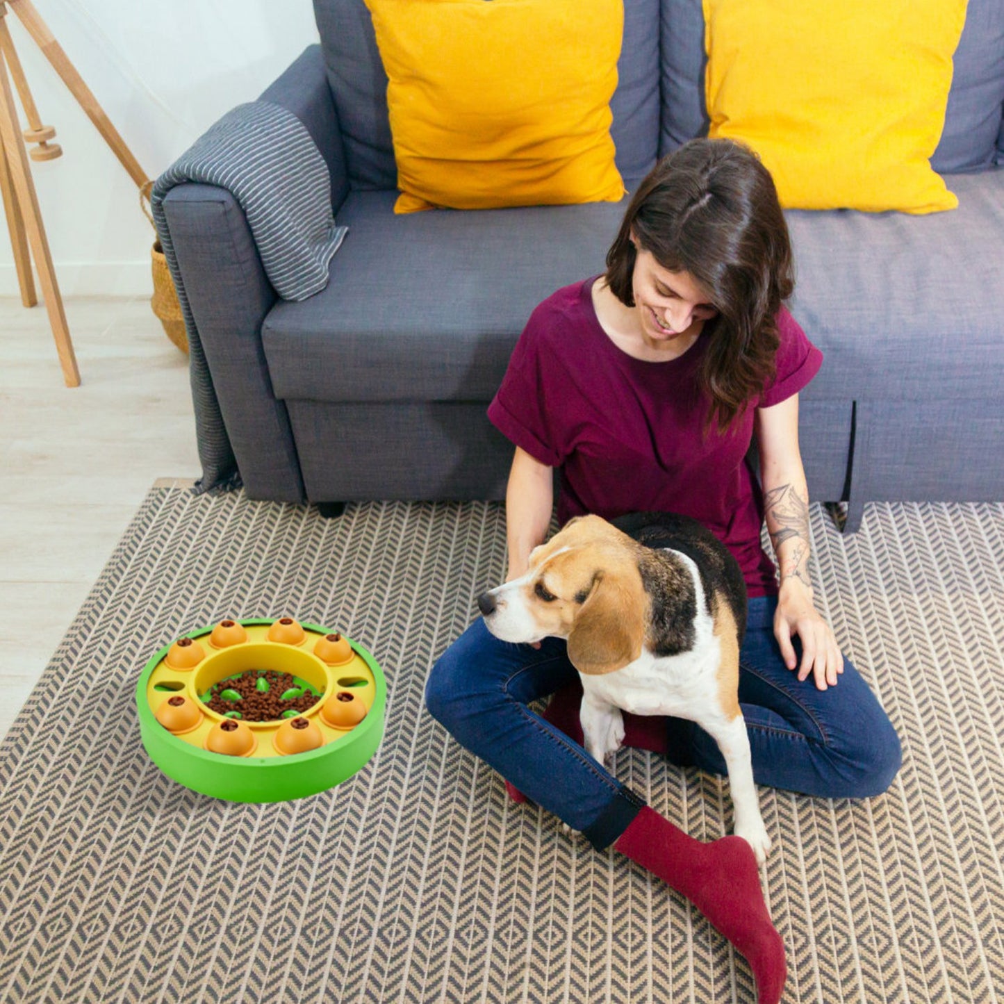 Dog Puzzle Feeder Slow Feed Bowl with Rotating Granaries