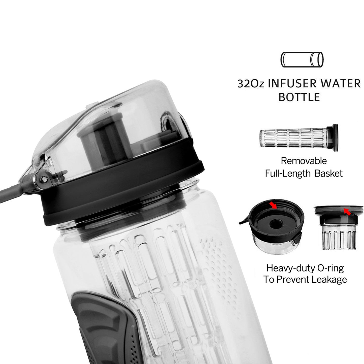 Fruit Infuser Water Bottle 32oz with Flip Top Lid