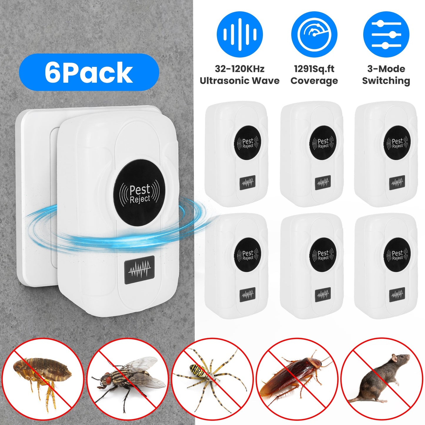 Ultrasonic Pest Repeller 6-Pack Indoor Plug-In Bug Control