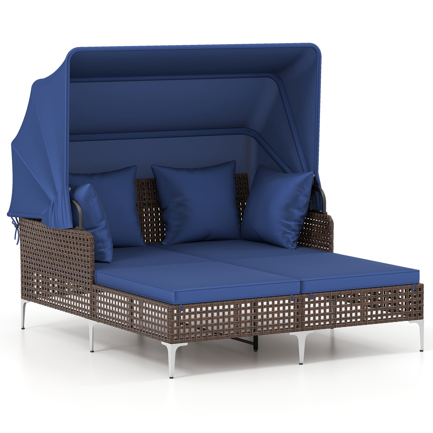 Outdoor Daybed with Retractable Canopy - PE Wicker Rattan