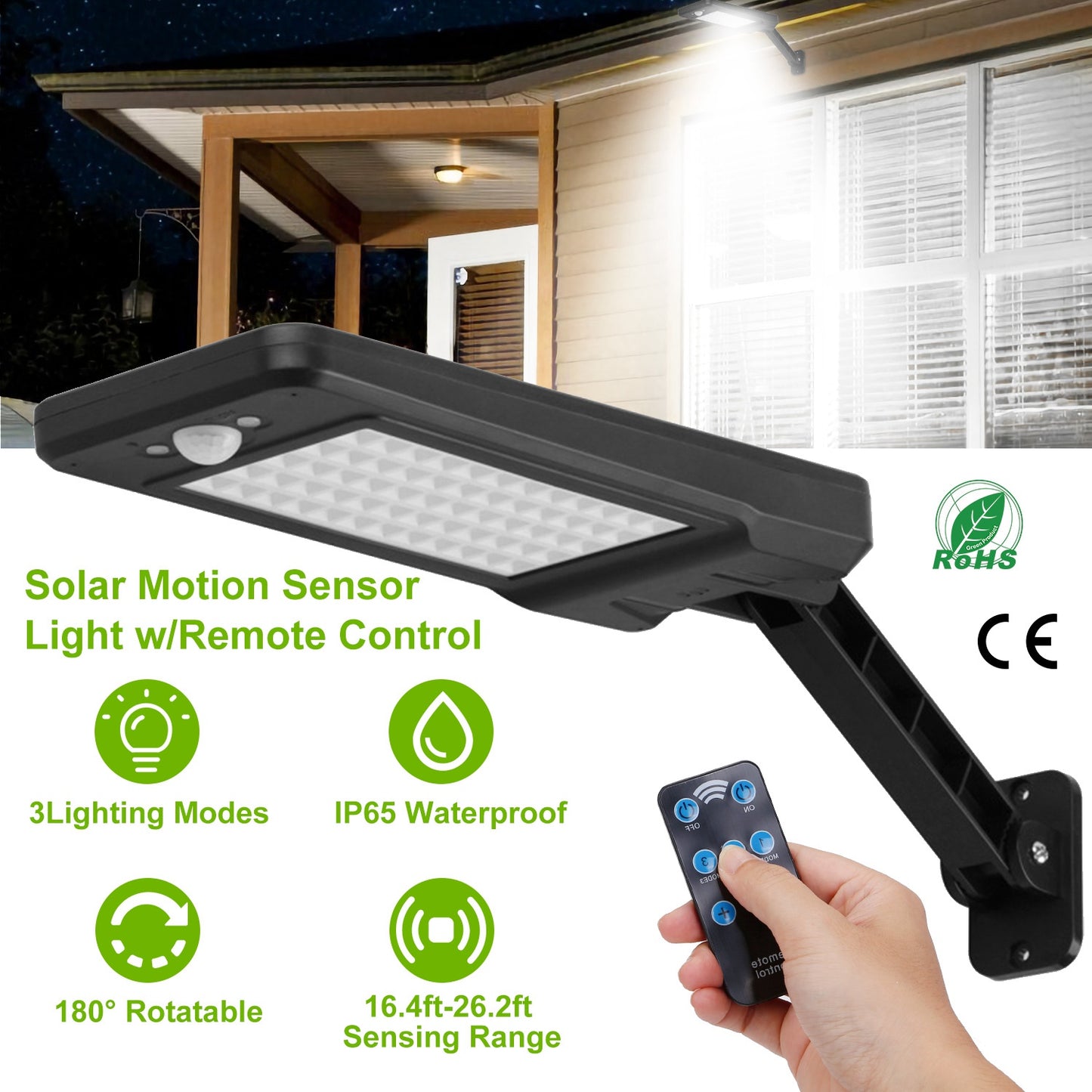 Solar Wall Light with Motion Sensor & Remote Control - 60 LED