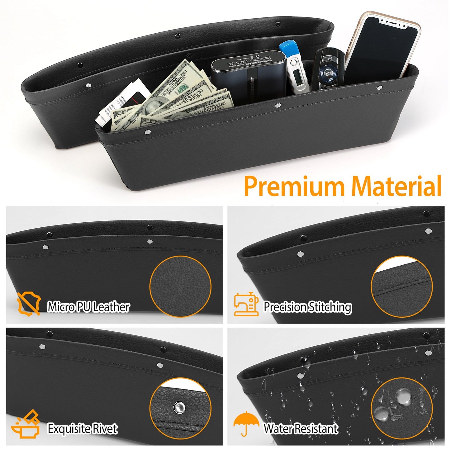 Seat Wedge Organizer 2-Pack for Car Storage
