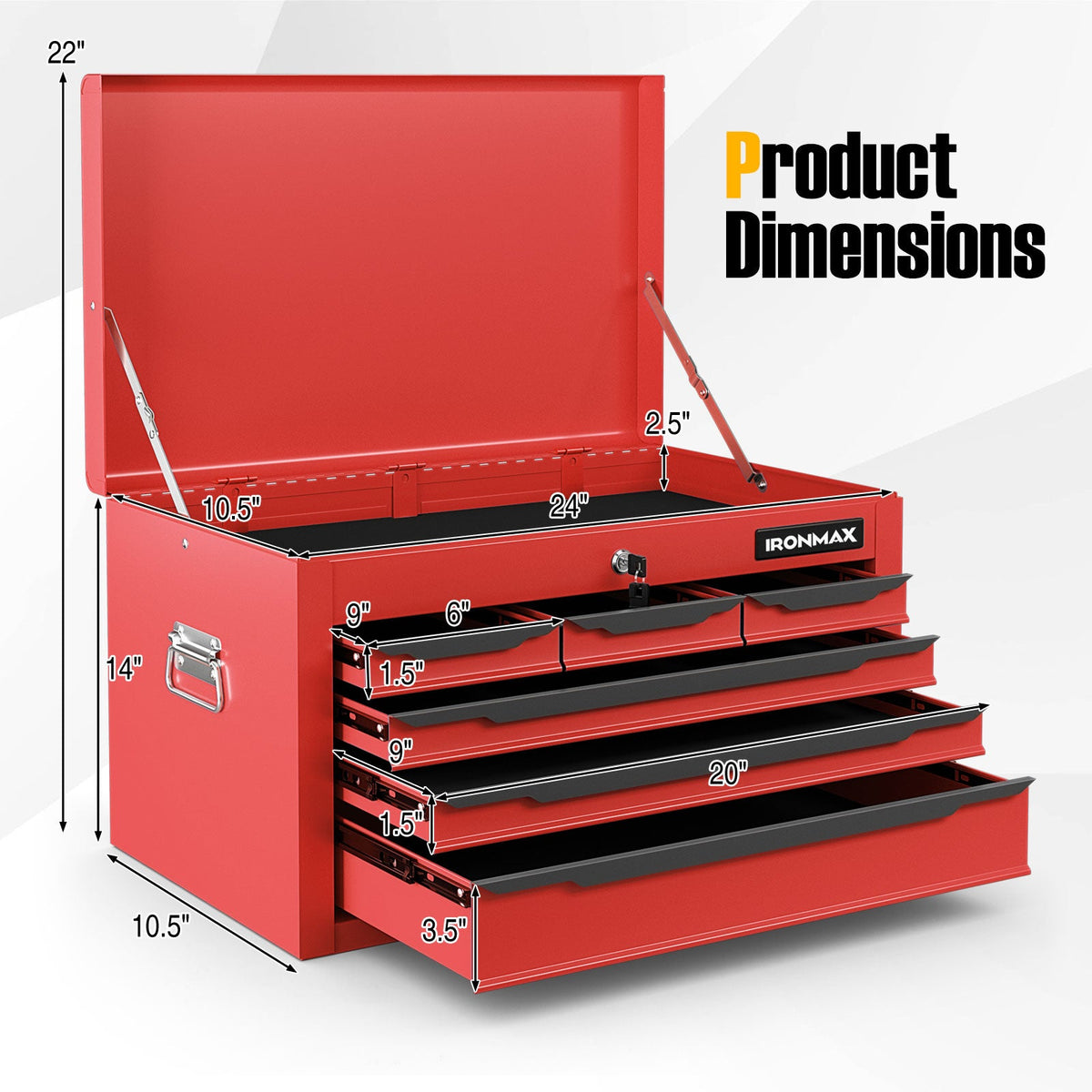 24 Inch Tool Chest Case with 6 Drawers and Top Storage for Garage Repair Shop & Warehouse