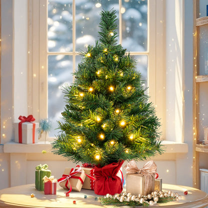 24 Inch Mini Pre-Lit Christmas Tree Small Tabletop Fir Xmas Tree