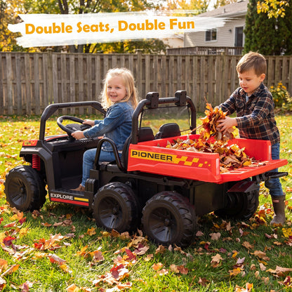 24V 2-Seater Kids Ride on Dump Truck 4WD with Electric Dump Bed and Lights