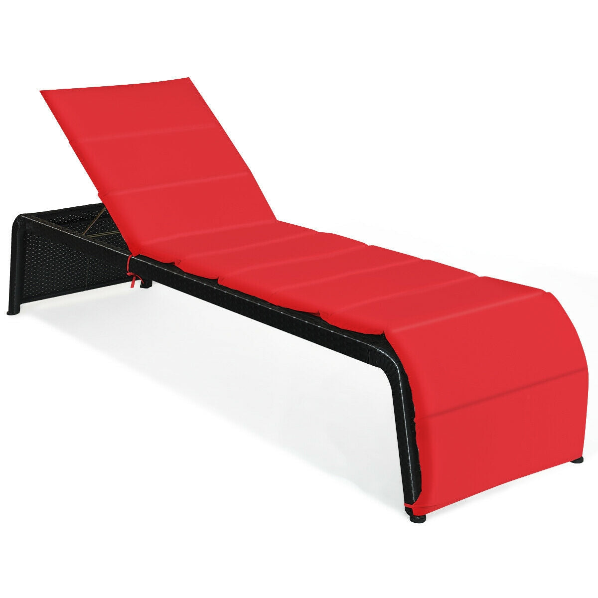Adjustable Rattan Chaise Lounge Chair with Cushion