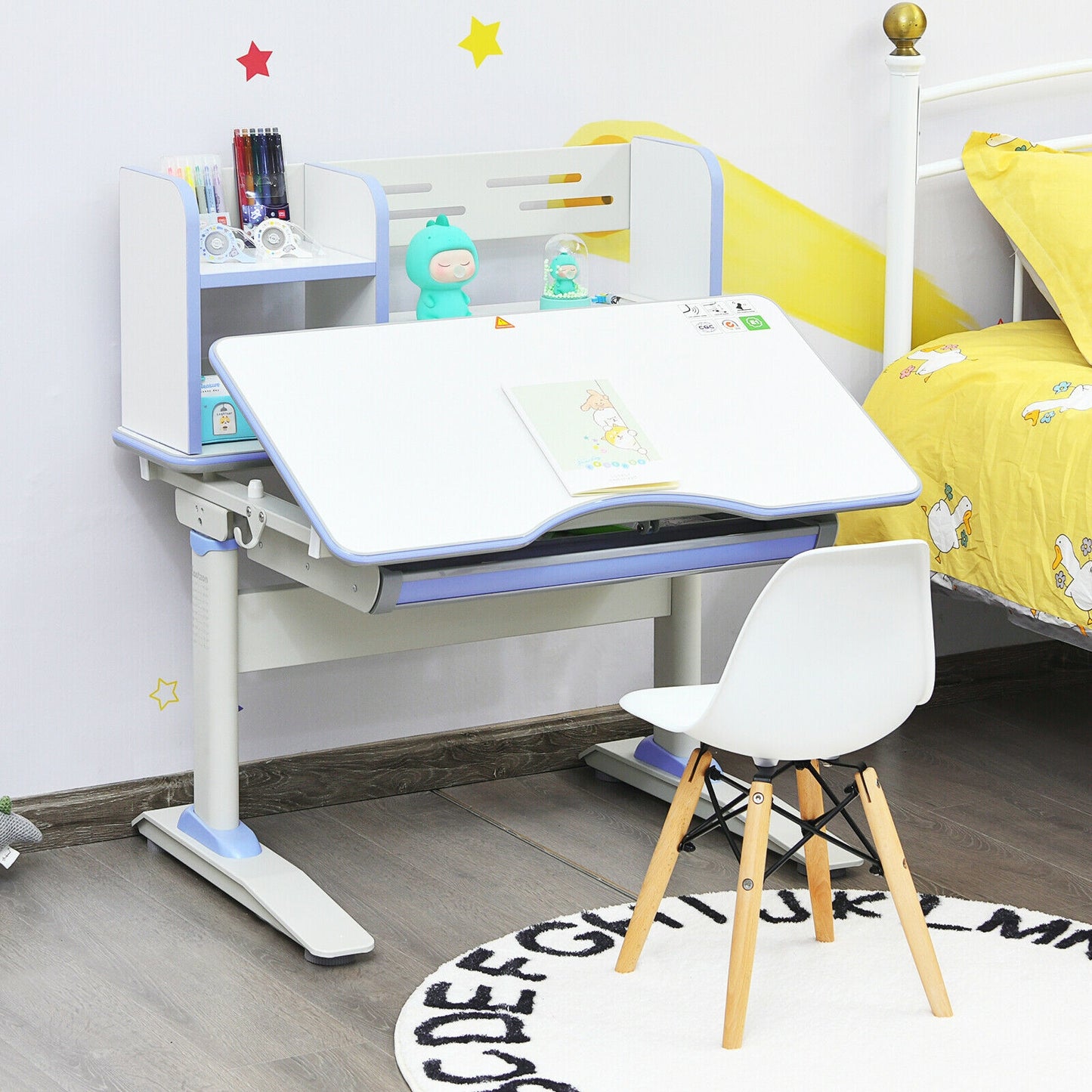 Kids Adjustable Writing Desk with Tilting Desktop and Shelf