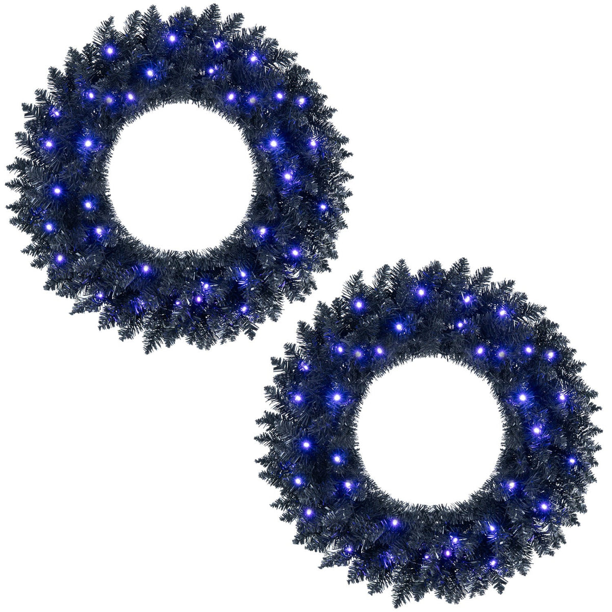 24" Halloween Wreath with 35 Purple LED Lights - Set of 2