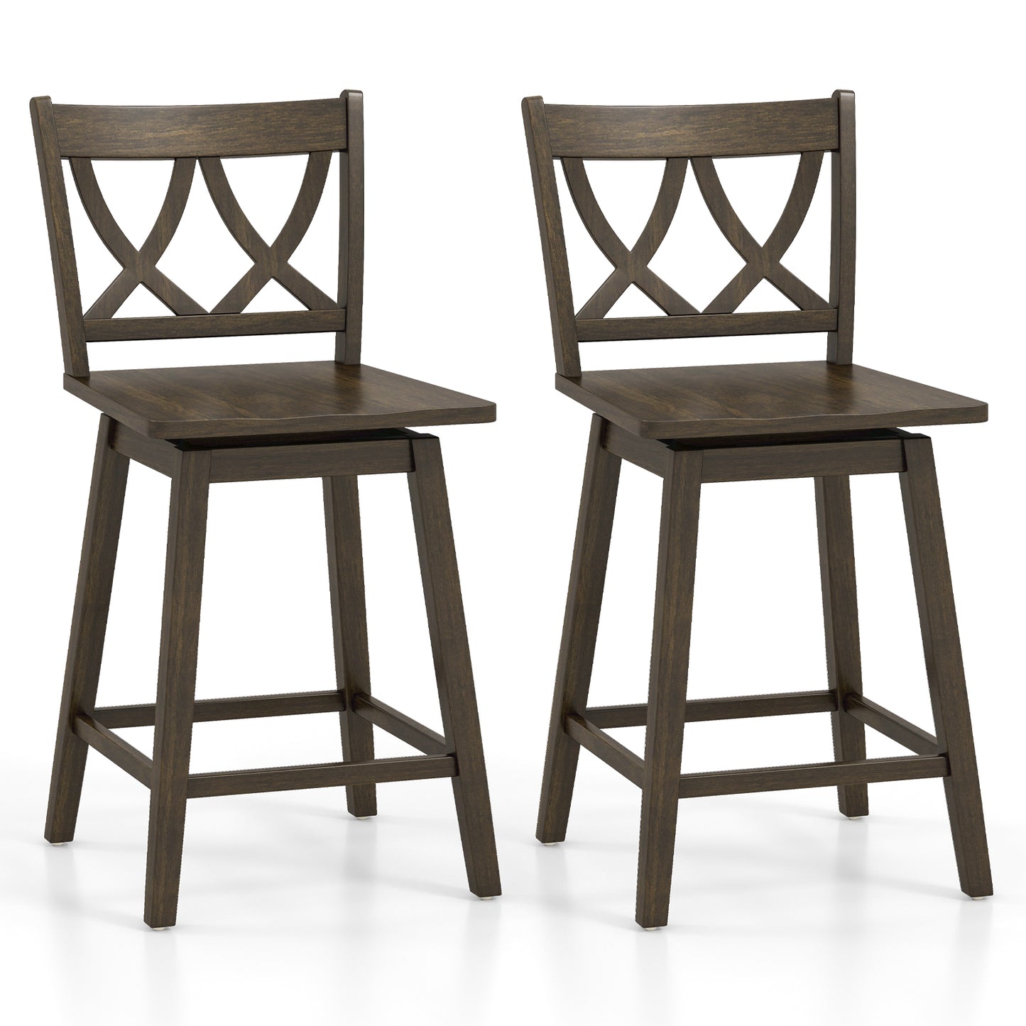 Swivel Bar Stool Set of 2 with Rubber Wood Frame