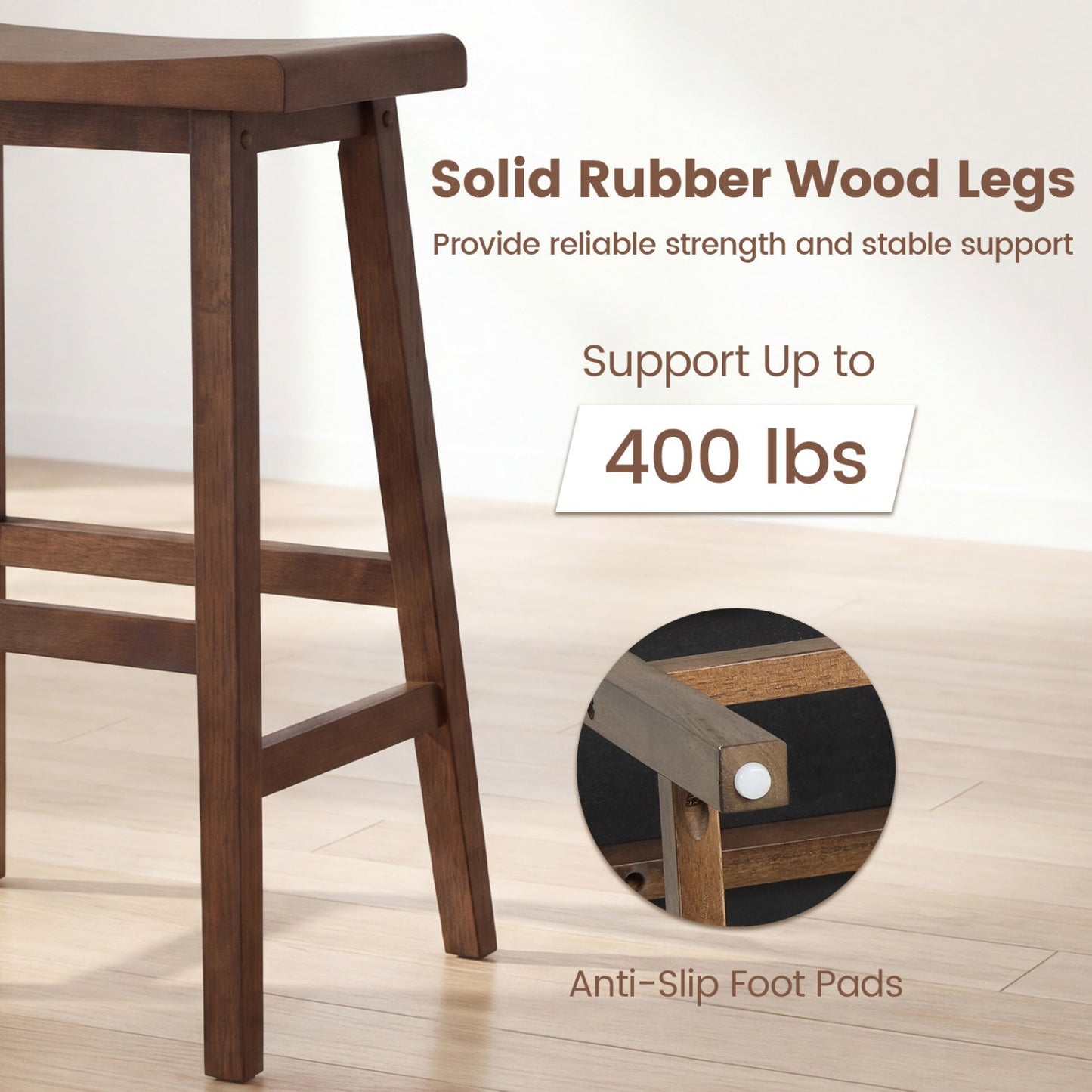 24 Inch Counter Height Stools Solid Wood Saddle Bar Stools Set of 2