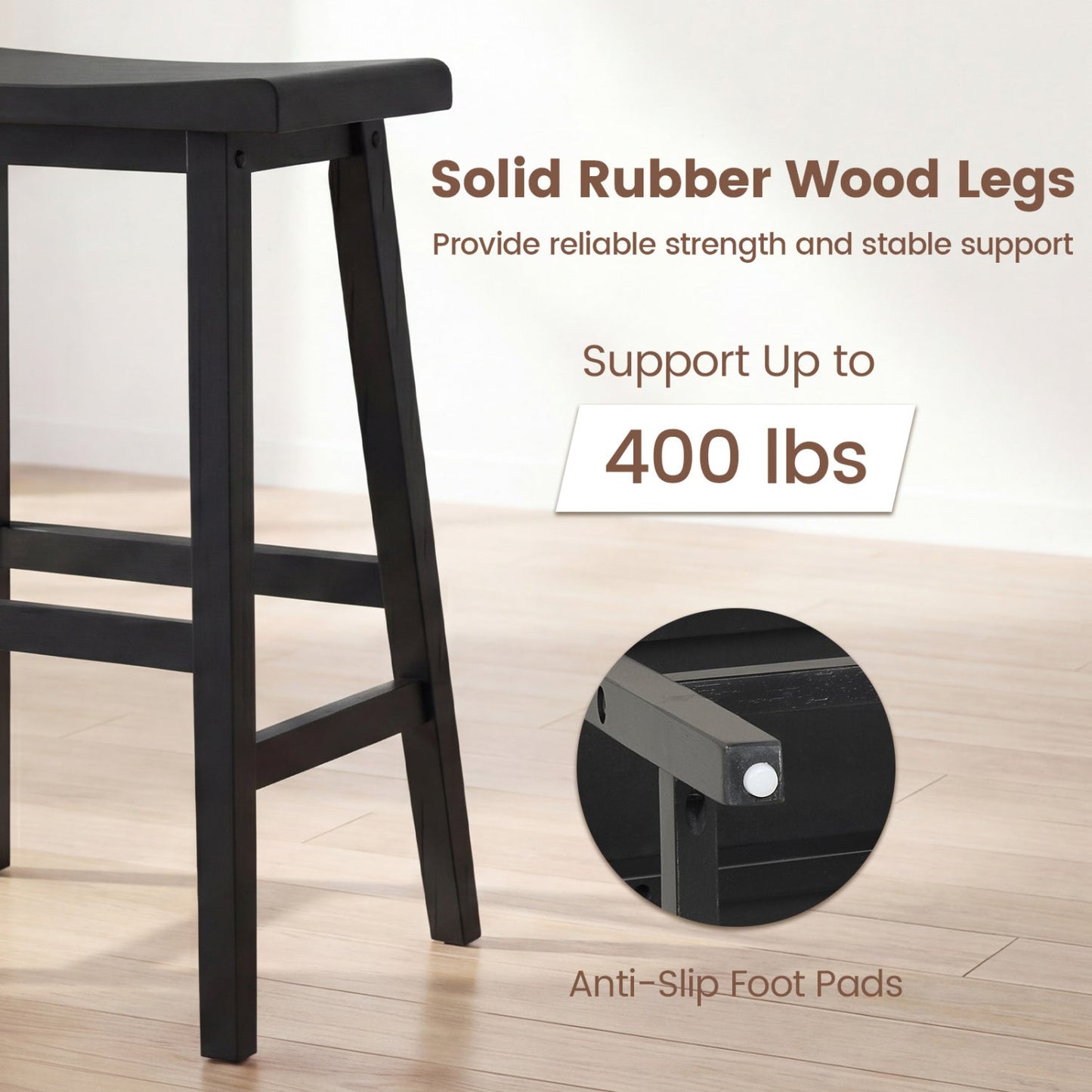 24 Inch Counter Height Stools Solid Wood Saddle Bar Stools Set of 2