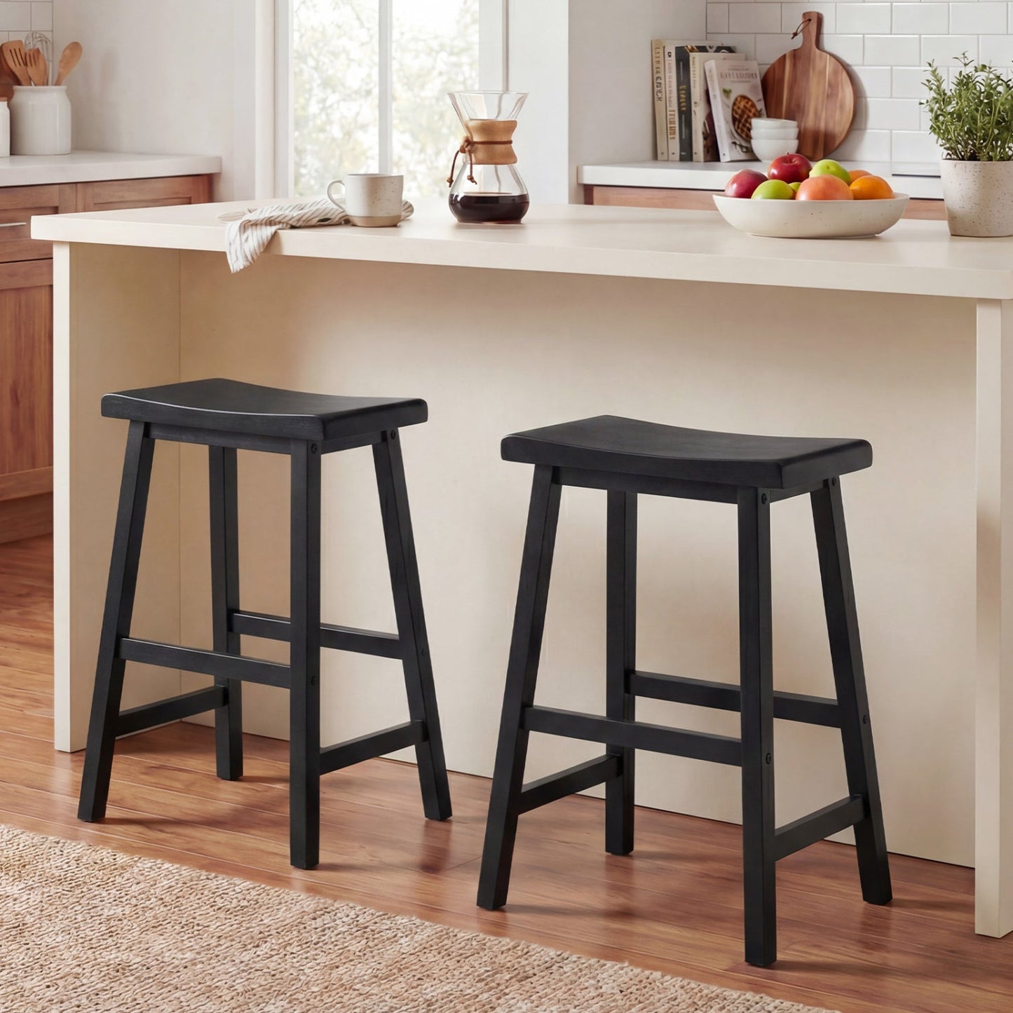 24 Inch Counter Height Stools Solid Wood Saddle Bar Stools Set of 2