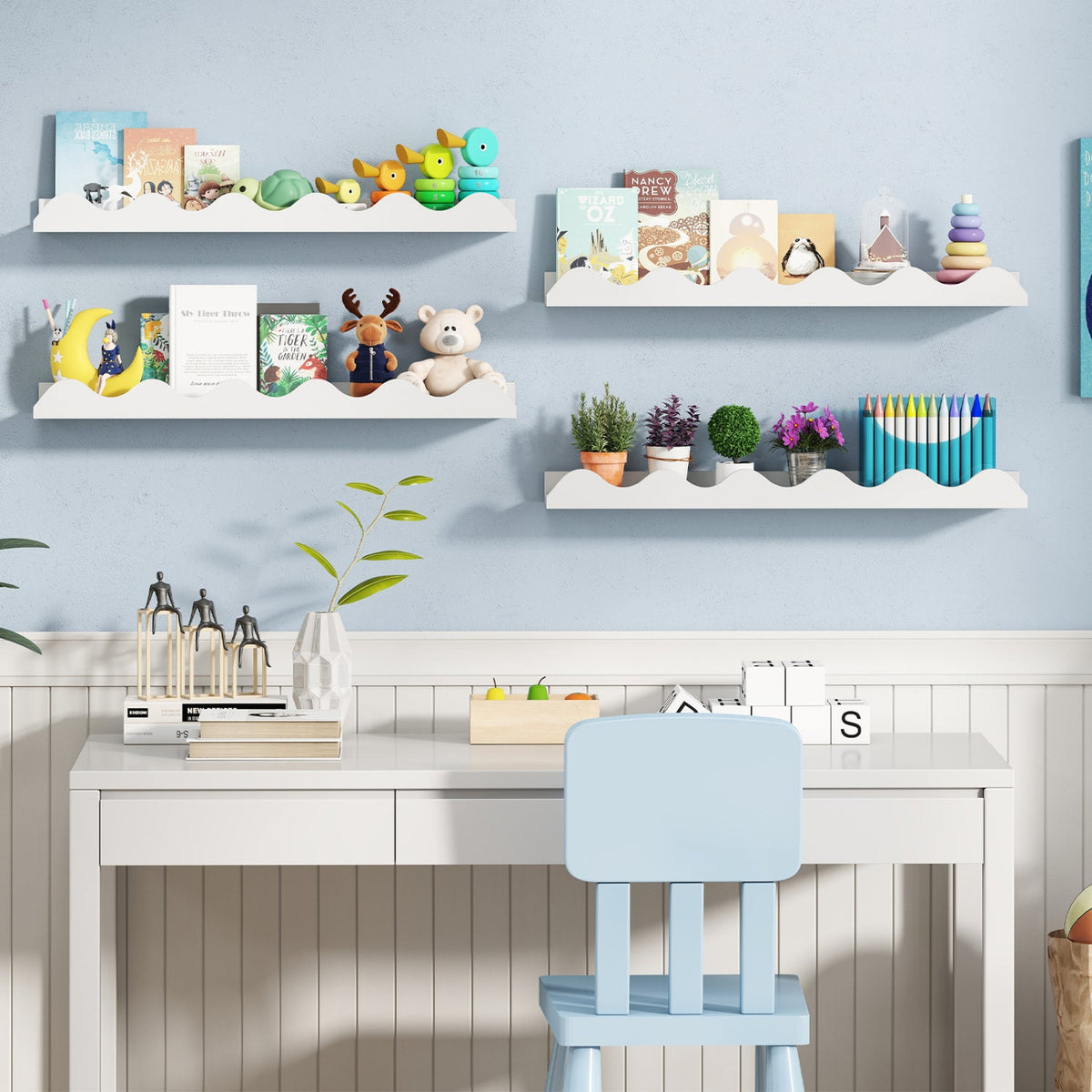 Wall-Mounted Picture Ledge Shelf Set of 4 - 24 Inch White