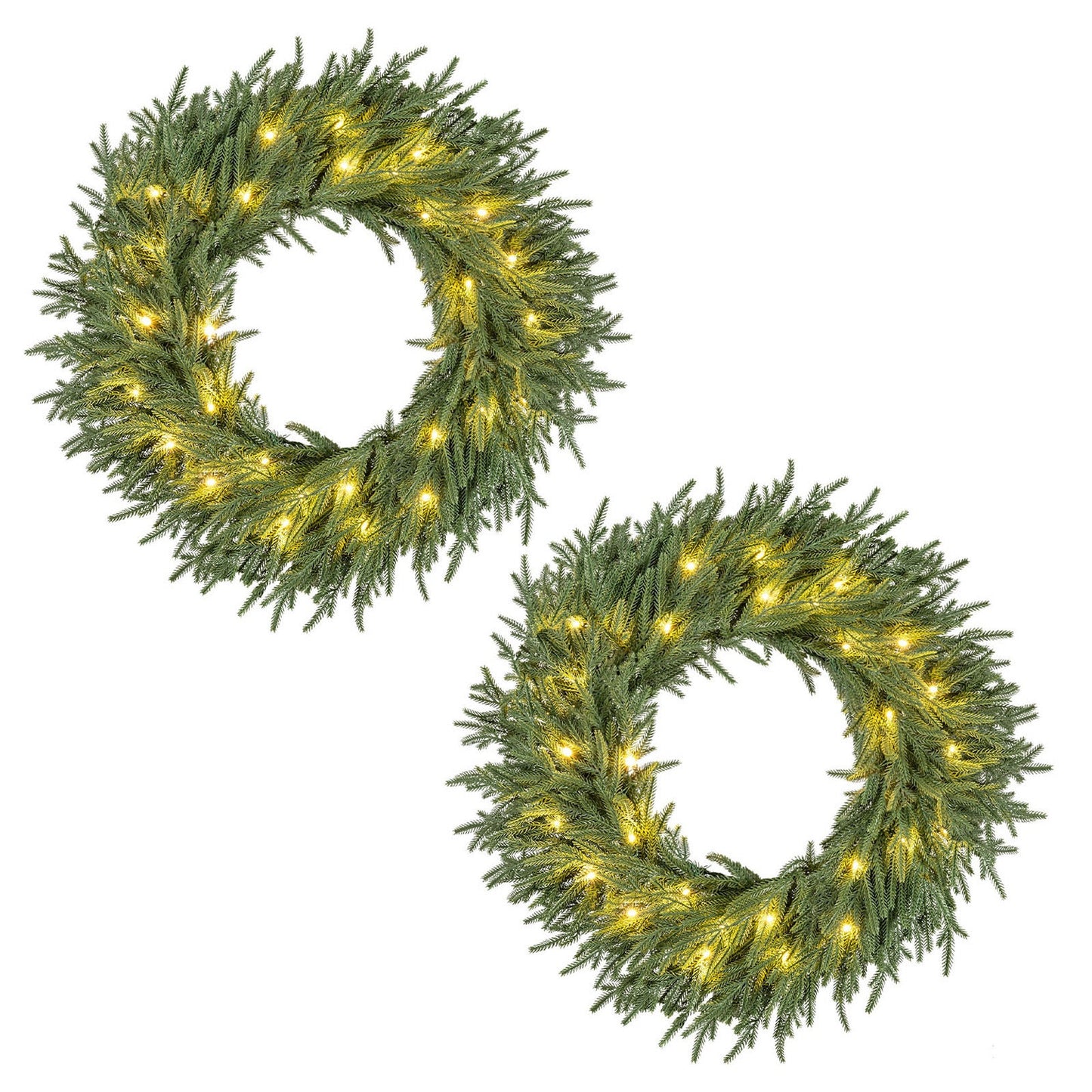 24 Inch Pre-lit Christmas Wreath with 108 Branch Tips and 35 Warm White LED Lights for Wall Window