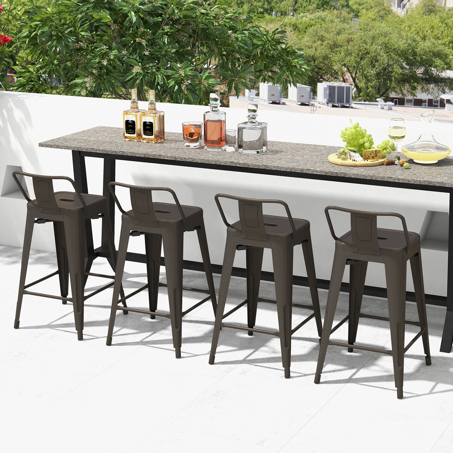 24-Inch Metal Bar Stools with Removable Backs, Set of 4