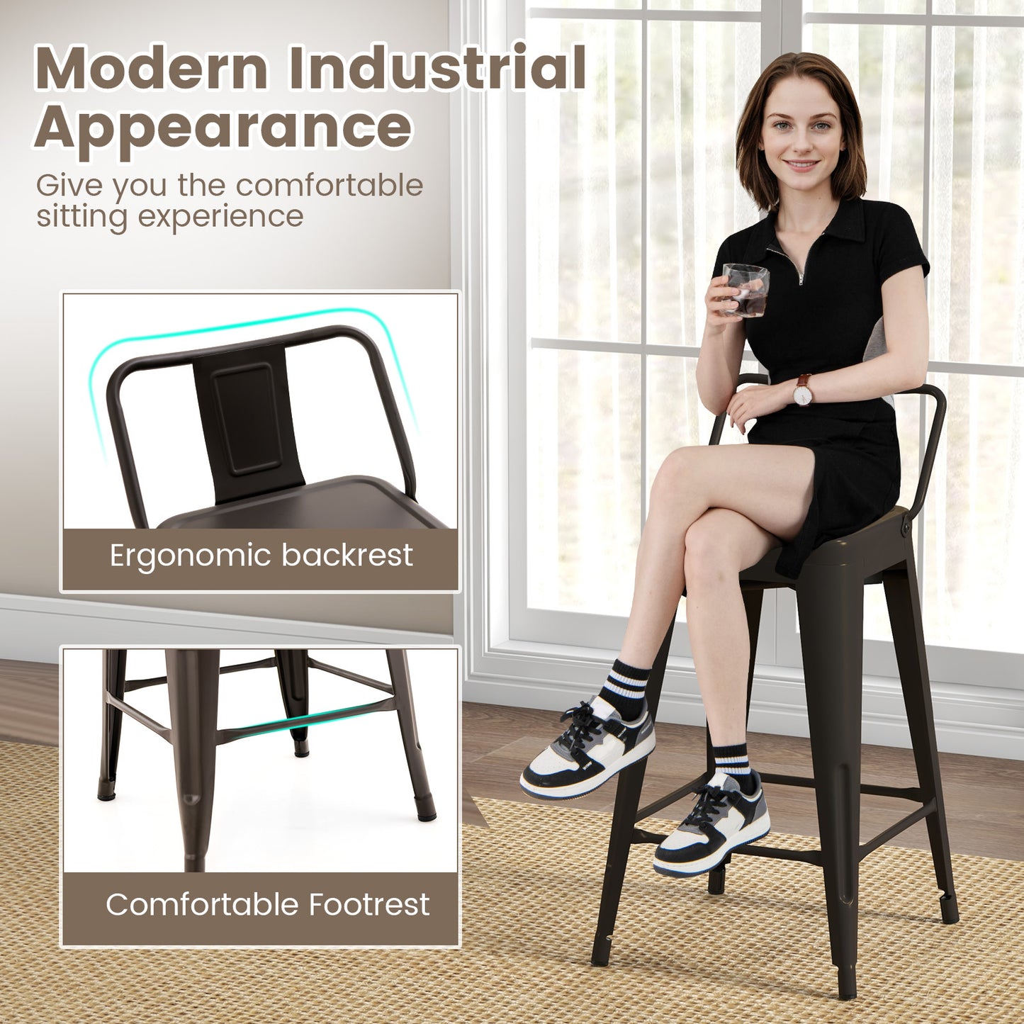24-Inch Metal Bar Stools with Removable Backs, Set of 4