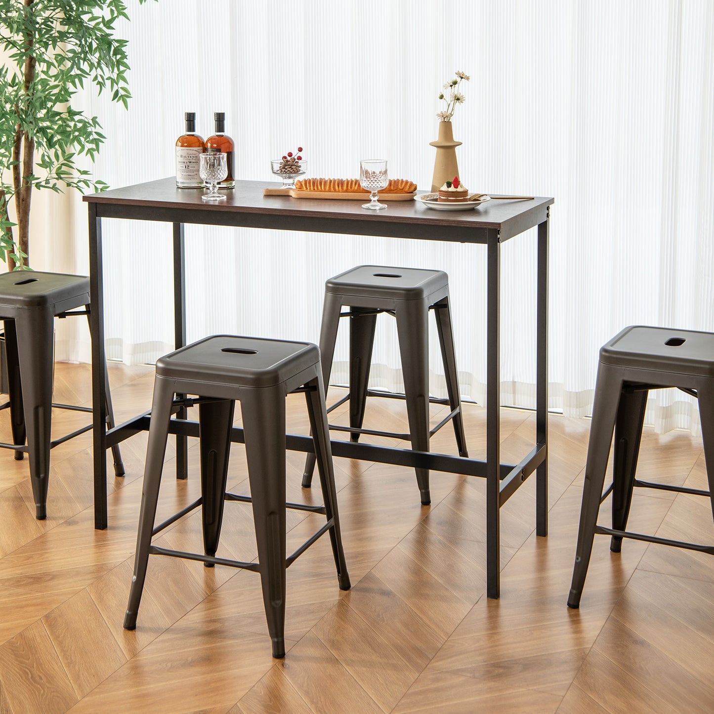 24-Inch Counter Height Bar Stools - Set of 4 Stackable Metal