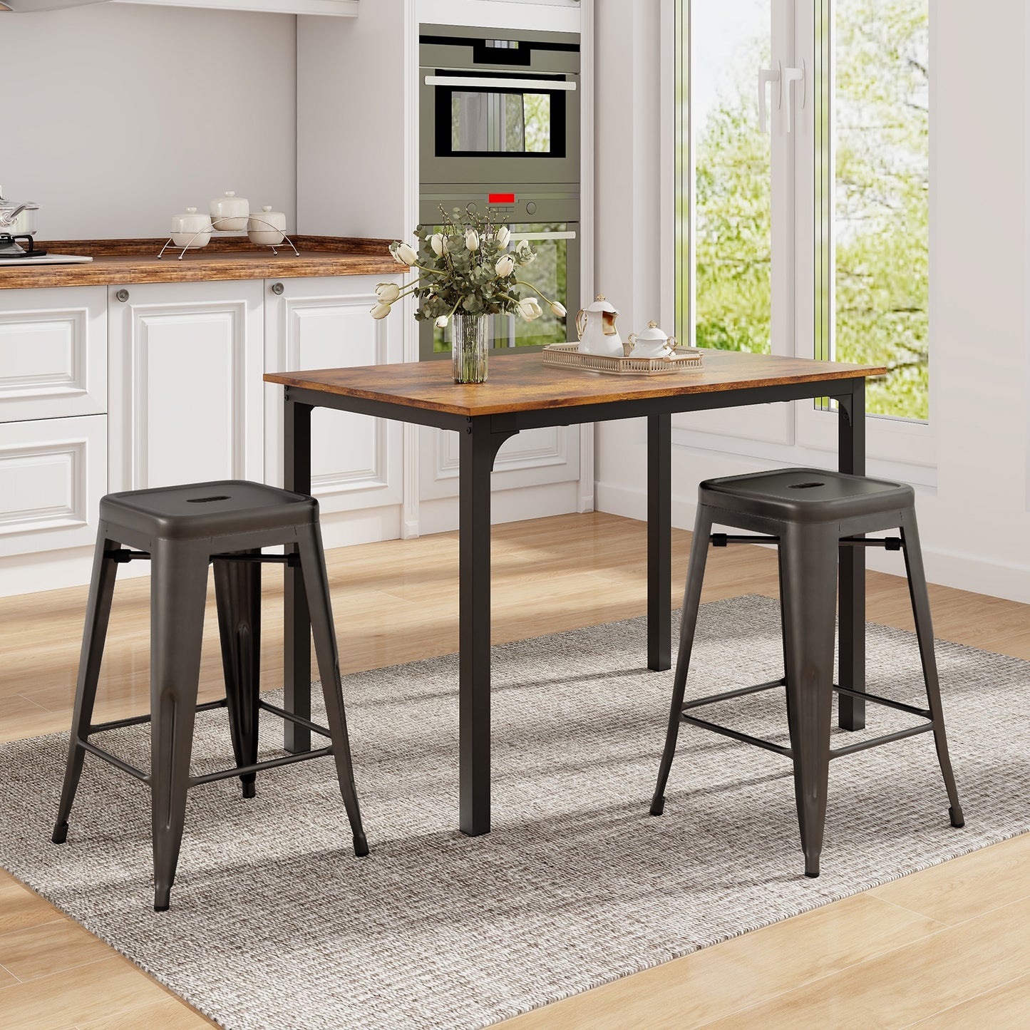24-Inch Counter Height Bar Stools - Set of 4 Stackable Metal