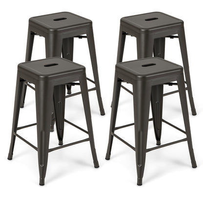 24-Inch Counter Height Bar Stools - Set of 4 Stackable Metal
