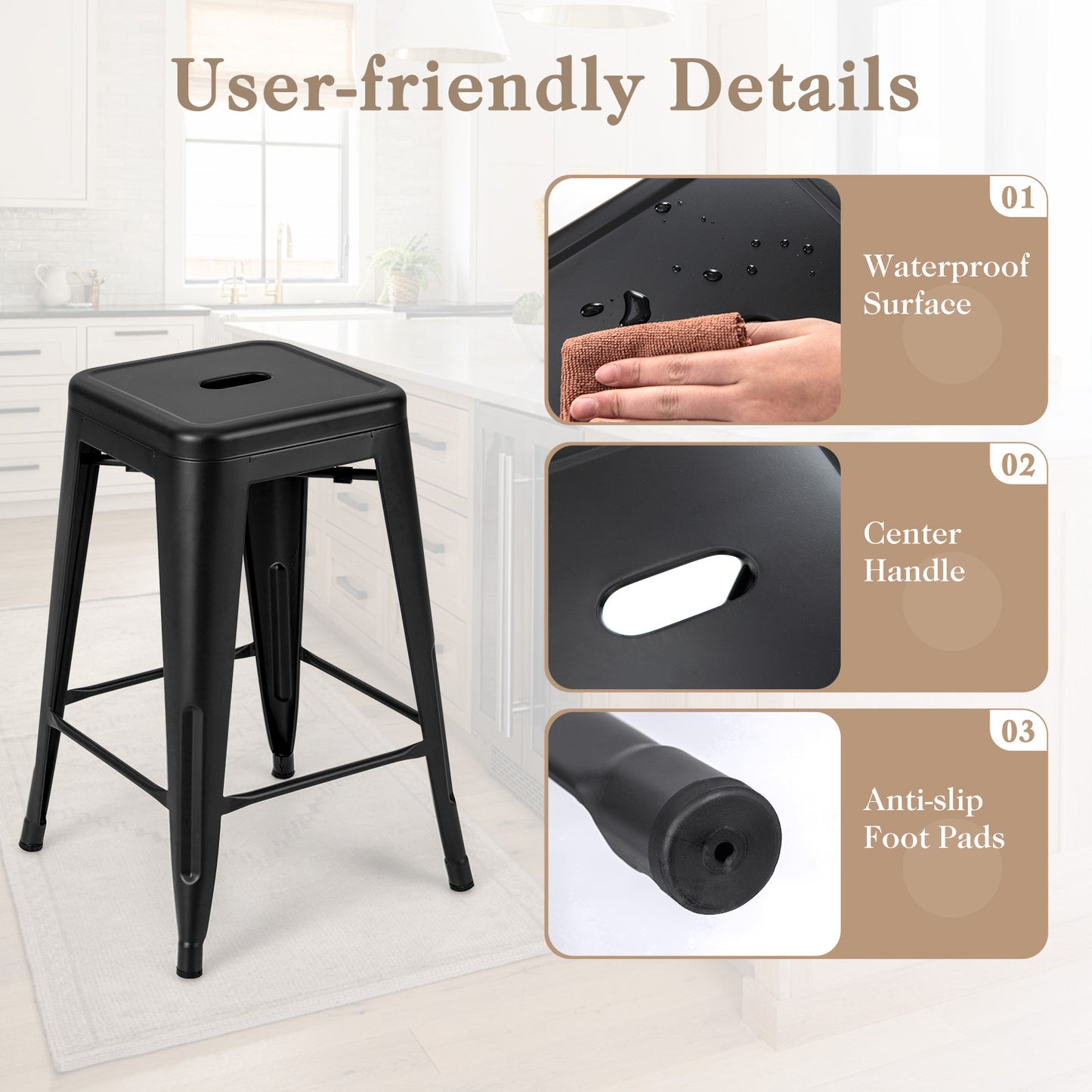 24-Inch Counter Height Bar Stools - Set of 4 Stackable Metal