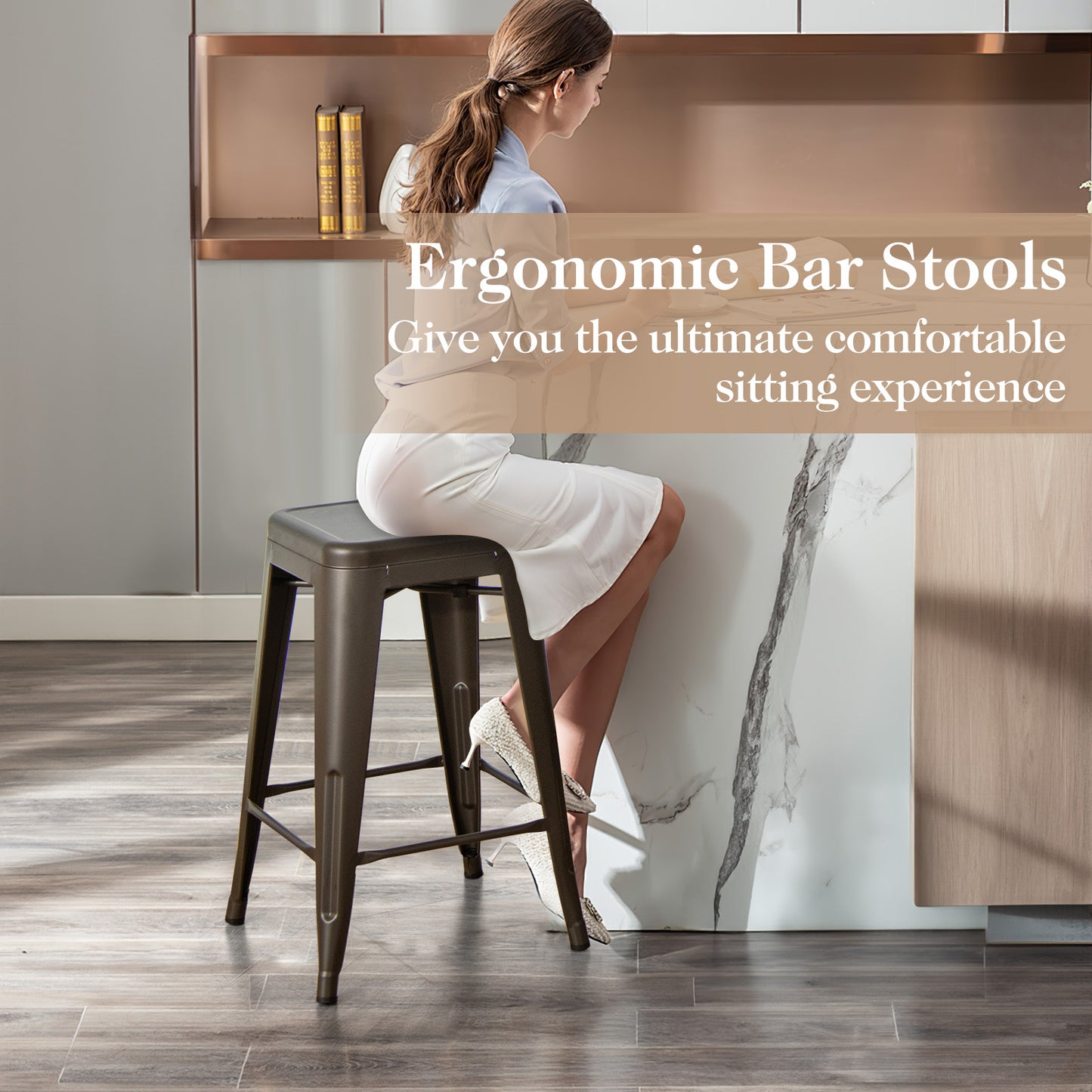 24-Inch Counter Height Bar Stools - Set of 4 Stackable Metal