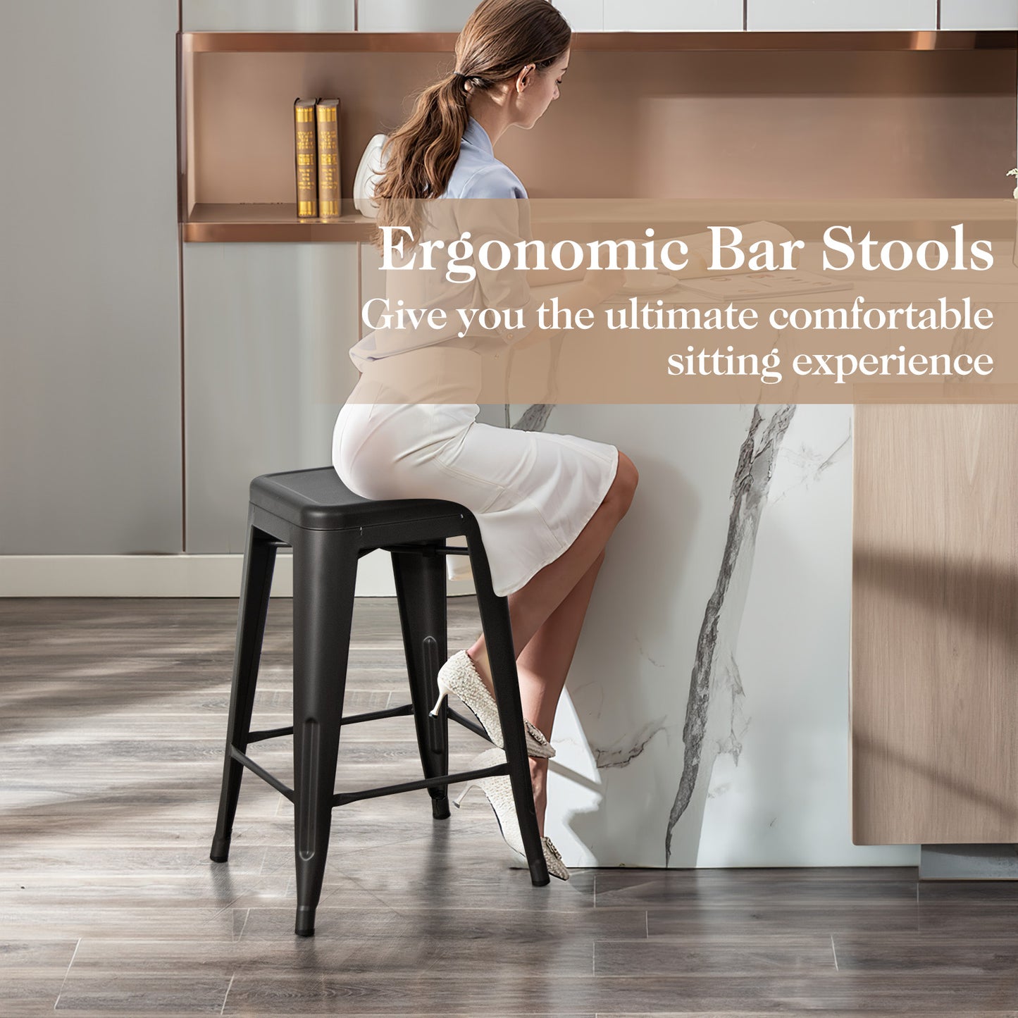 24-Inch Counter Height Bar Stools - Set of 4 Stackable Metal