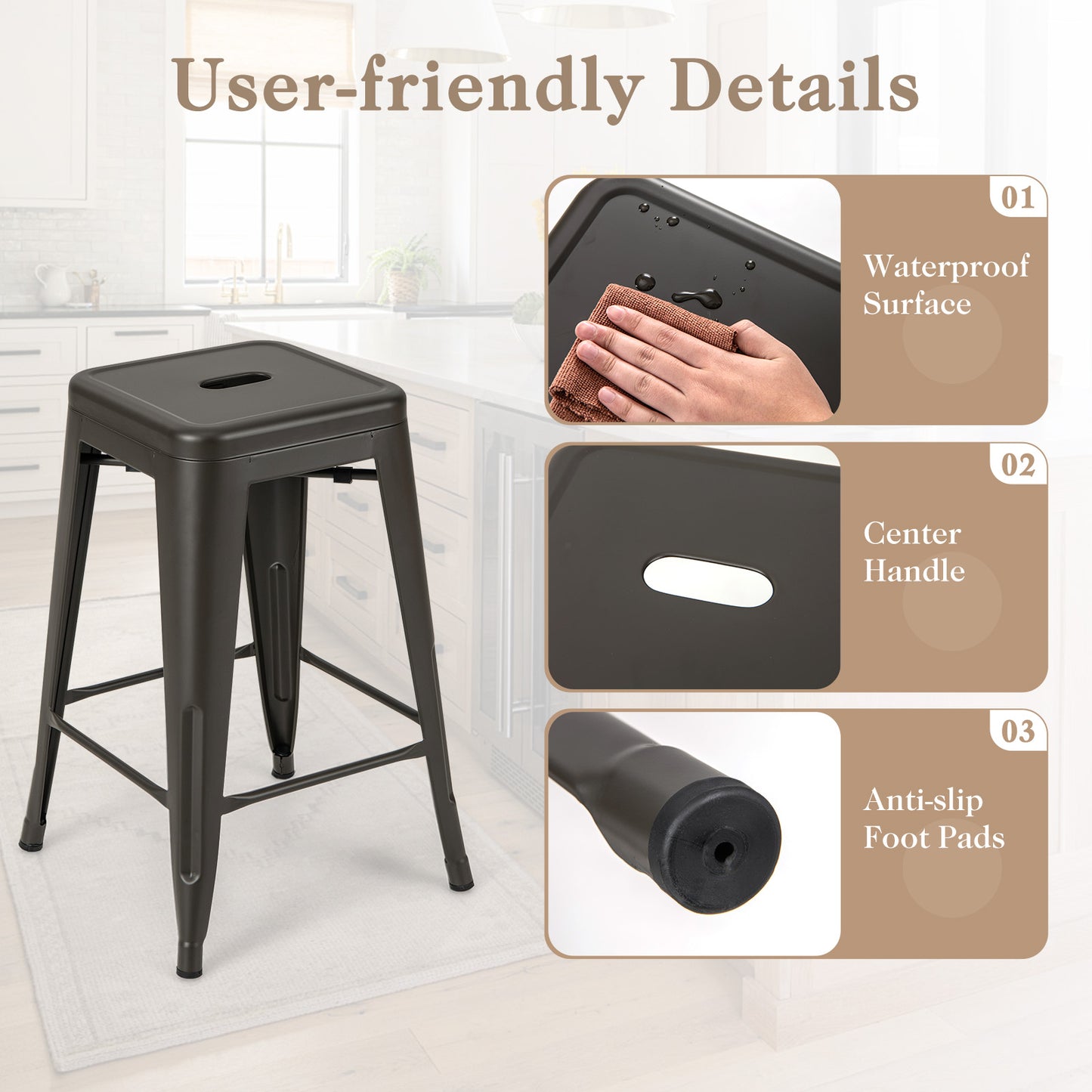 24-Inch Counter Height Bar Stools - Set of 4 Stackable Metal
