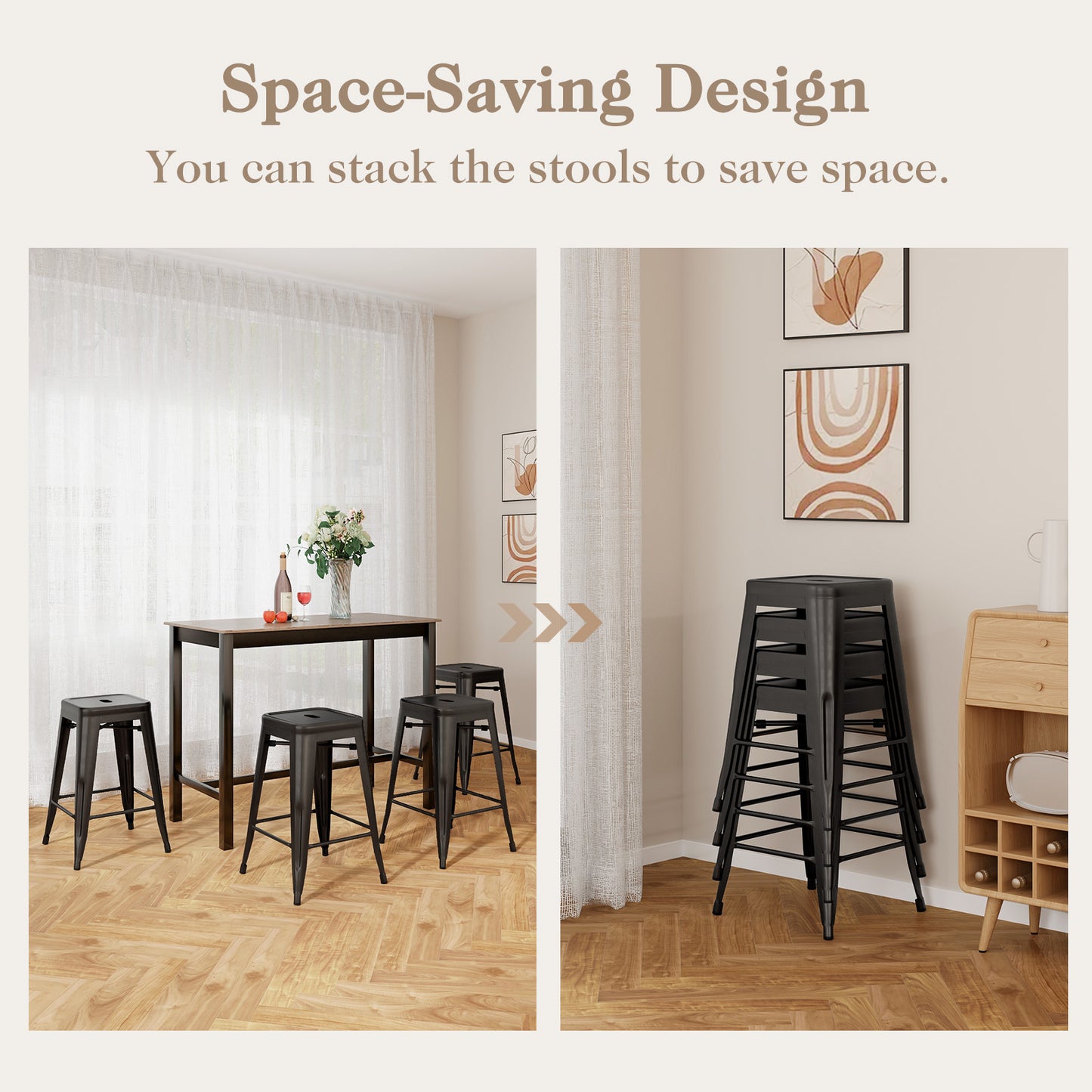 24-Inch Counter Height Bar Stools - Set of 4 Stackable Metal