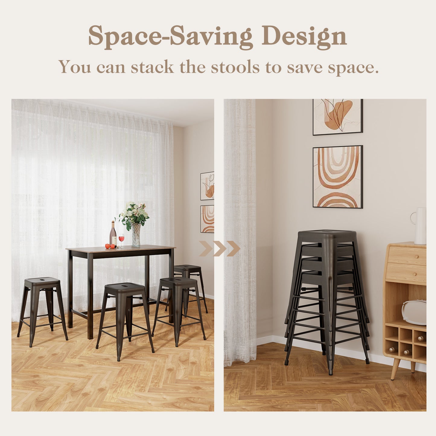24-Inch Counter Height Bar Stools - Set of 4 Stackable Metal