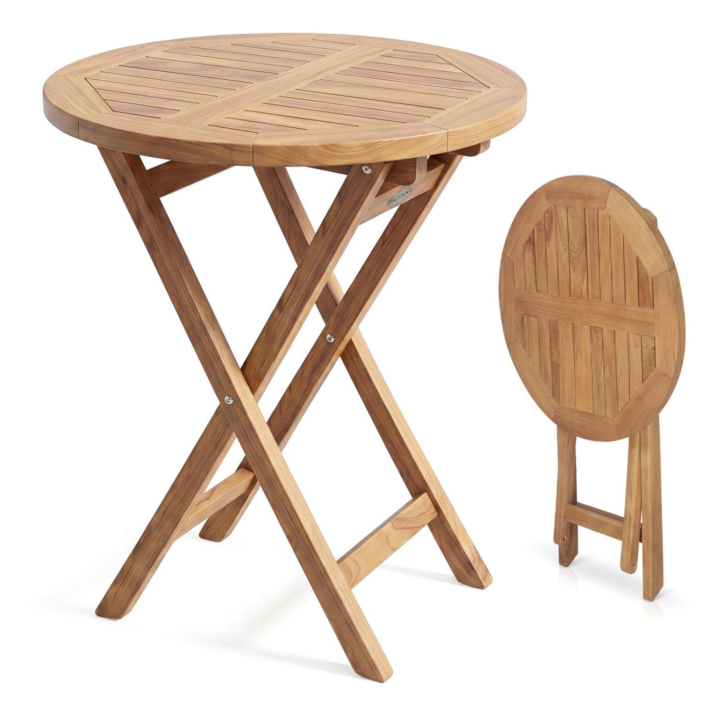 24" Round Teak Folding Bistro Table with Footrest