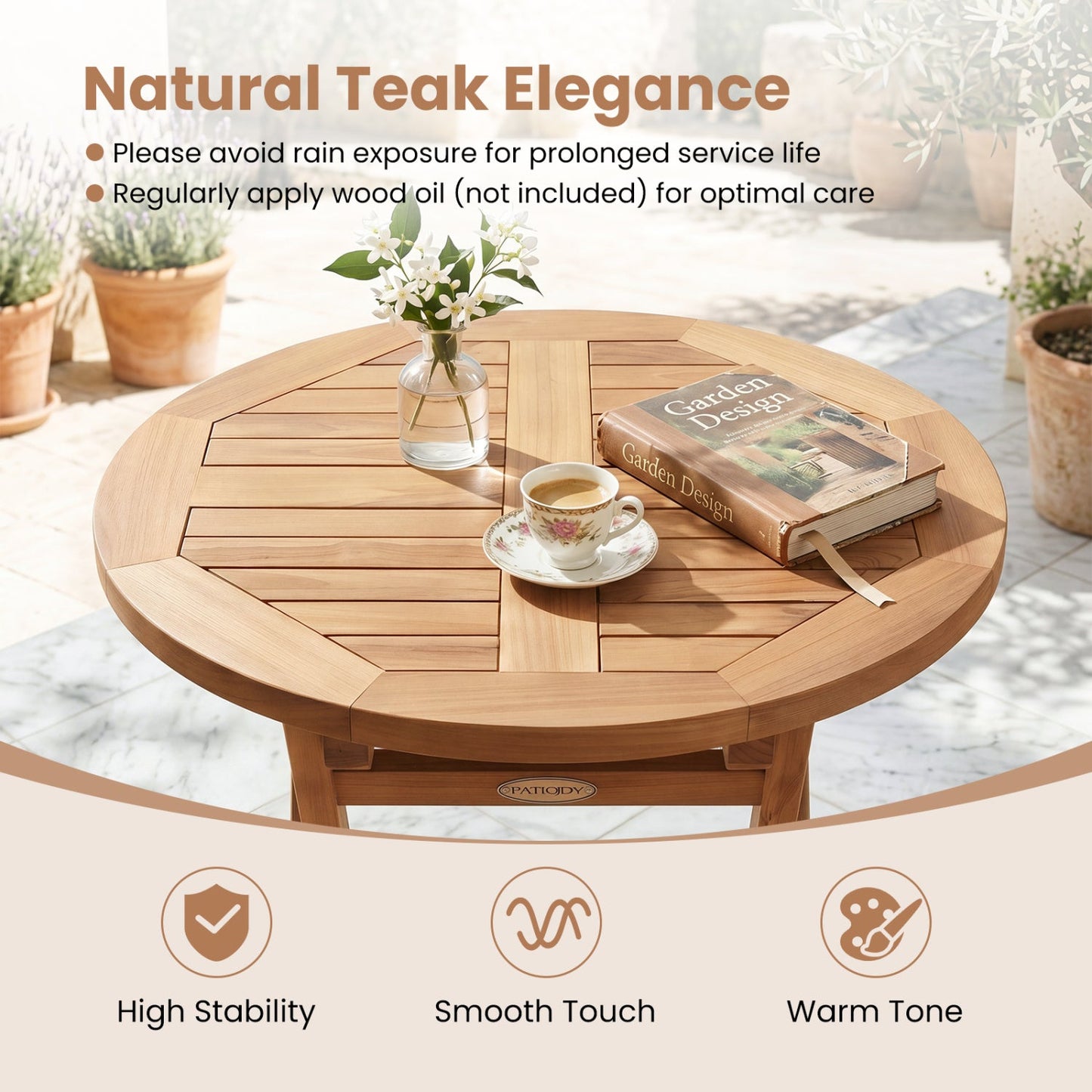 24" Round Teak Folding Bistro Table with Footrest