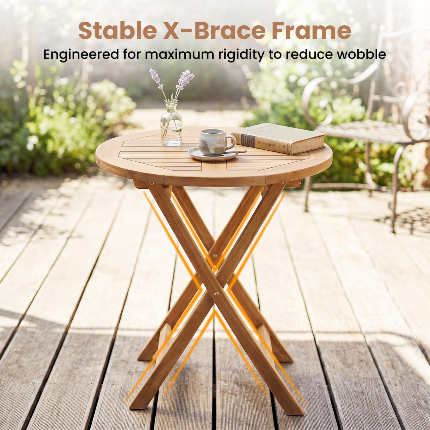 24" Round Teak Folding Bistro Table with Footrest
