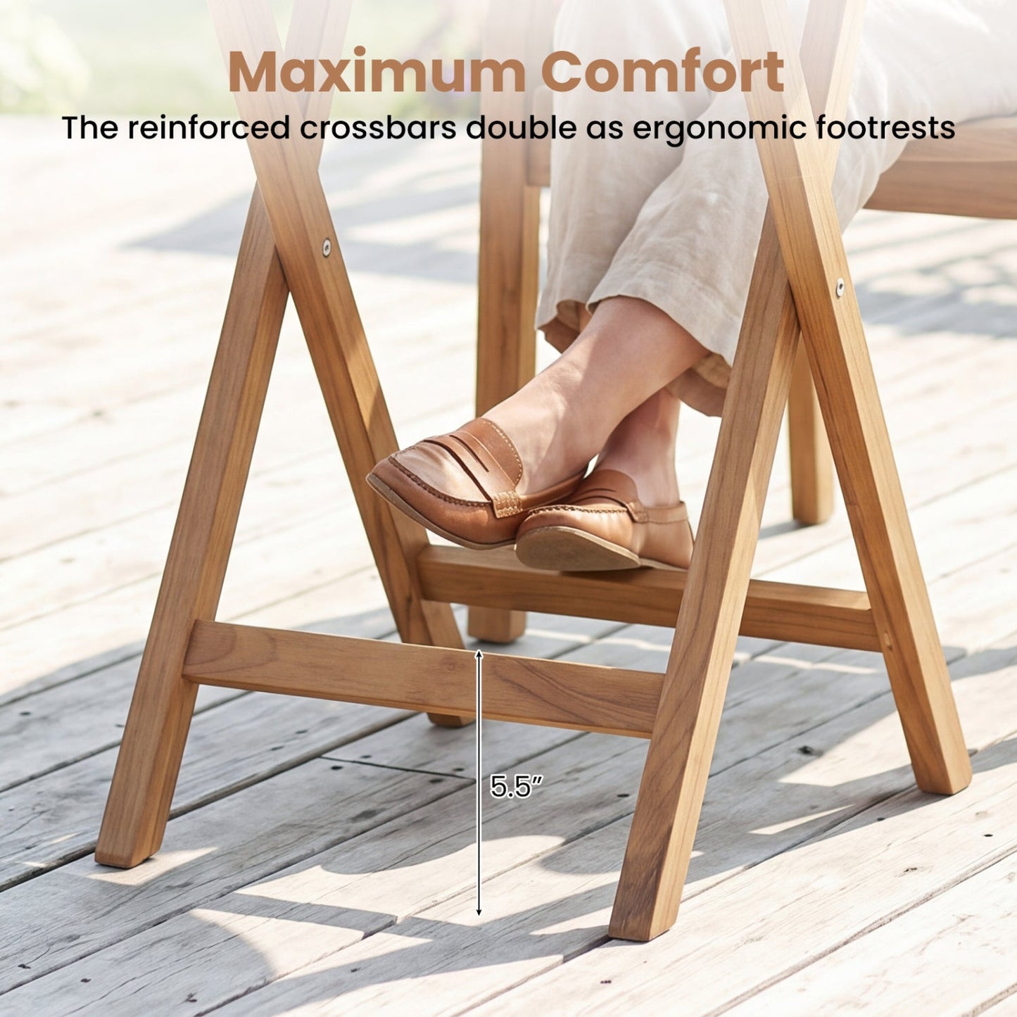 24" Round Teak Folding Bistro Table with Footrest