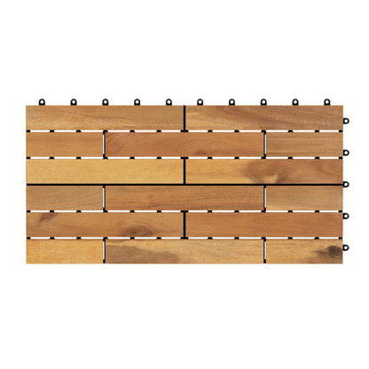 Acacia Wood Interlocking Deck Tiles - 12 Pieces, 24x12 Inch