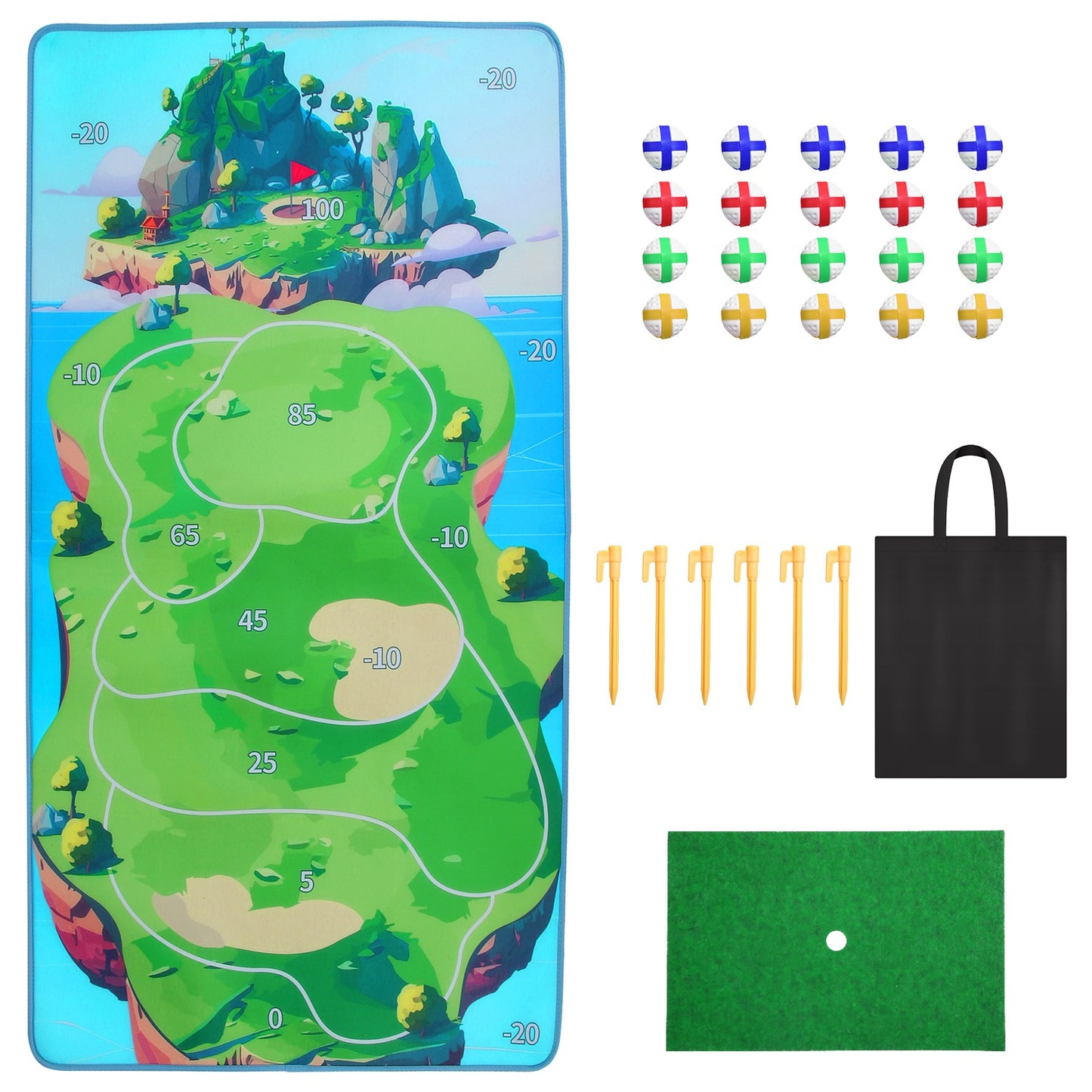 Golf Chipping Game Mat Set with 20 Sticky Balls