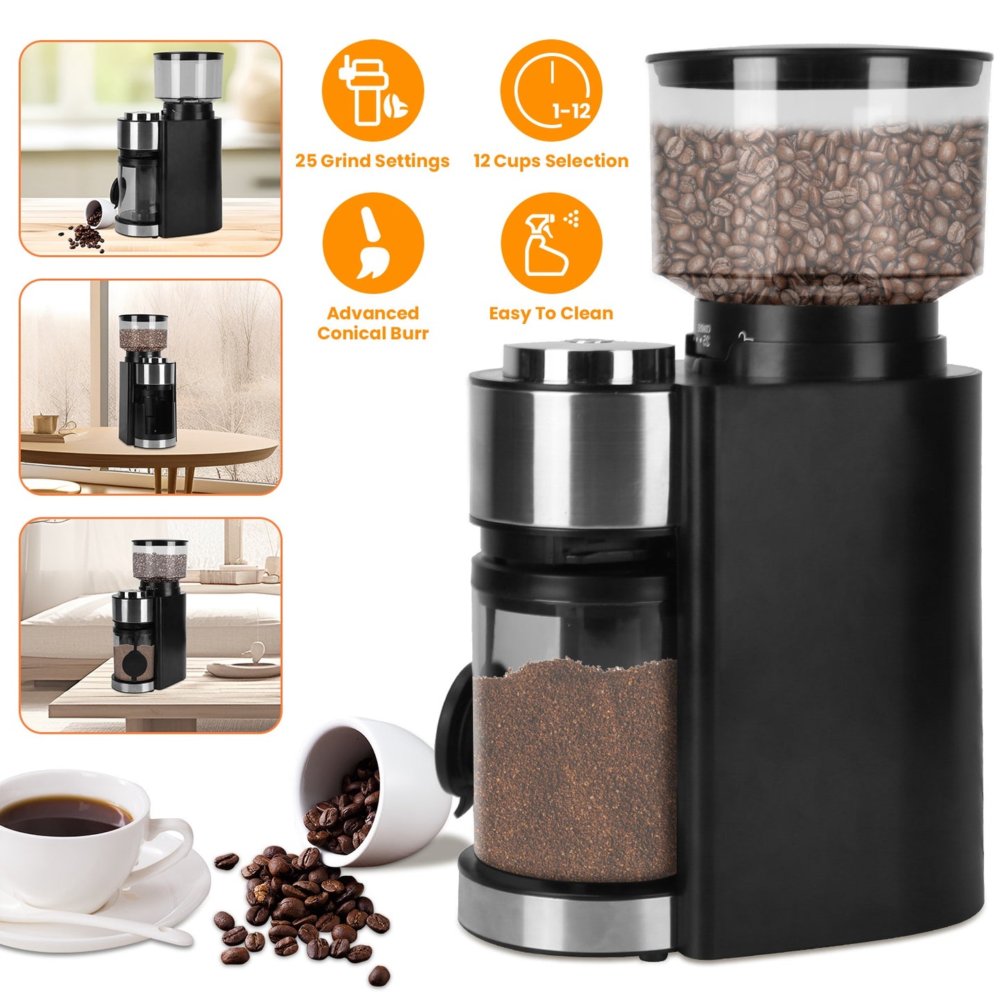 Electric Burr Coffee Grinder with 25 Grind Settings